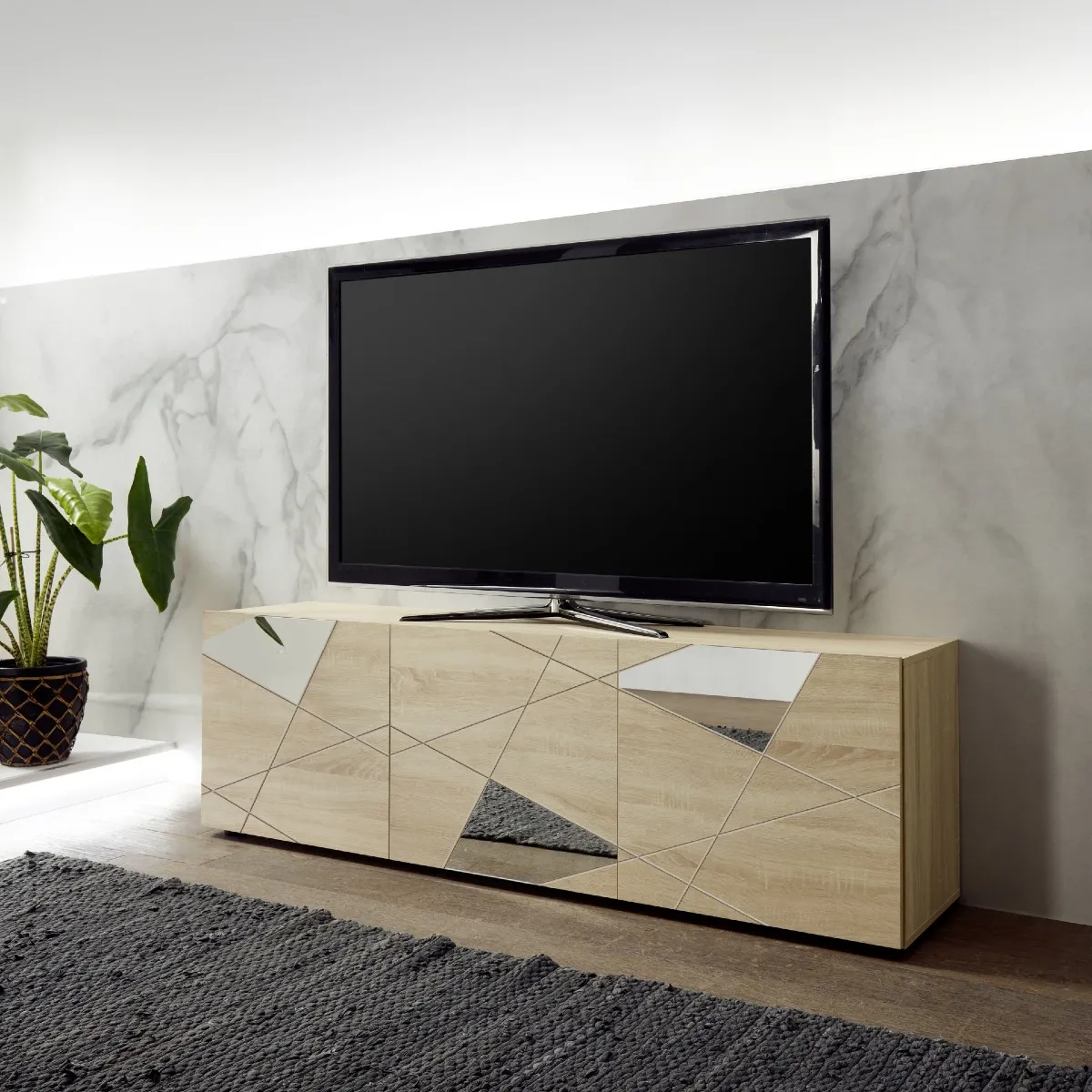 Meuble TV moderne 180cm coloris chêne clair ANTONIA