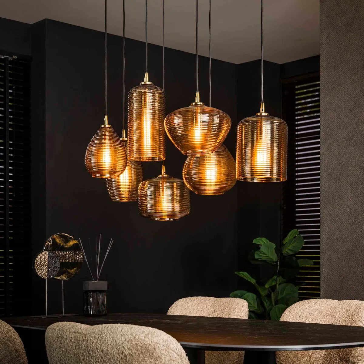 Suspension luminaire en verre transparent 7 lampes RIPER