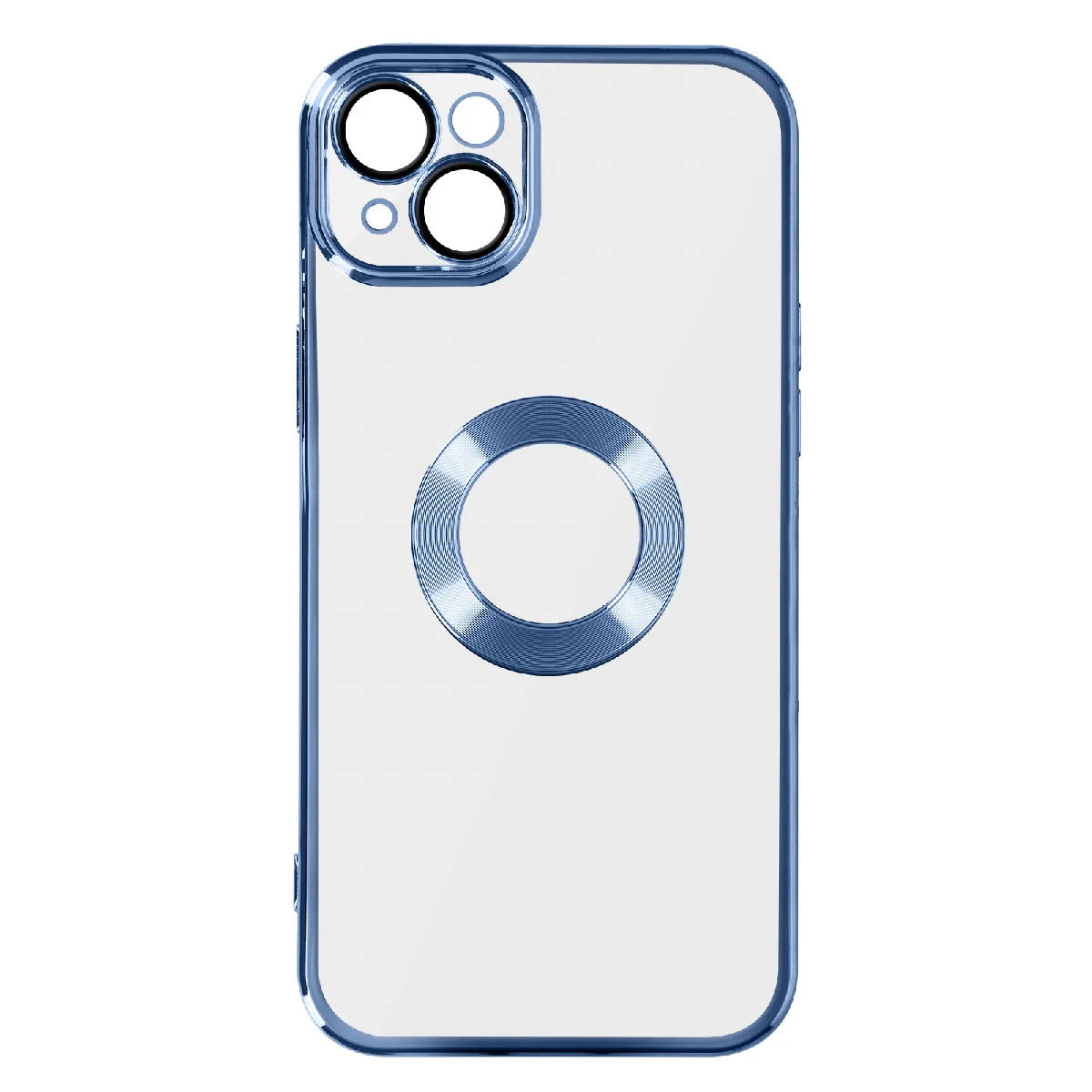 Coque Iphone 14 Silicone Bloc Caméra Couvert Contour Chromé Bleu