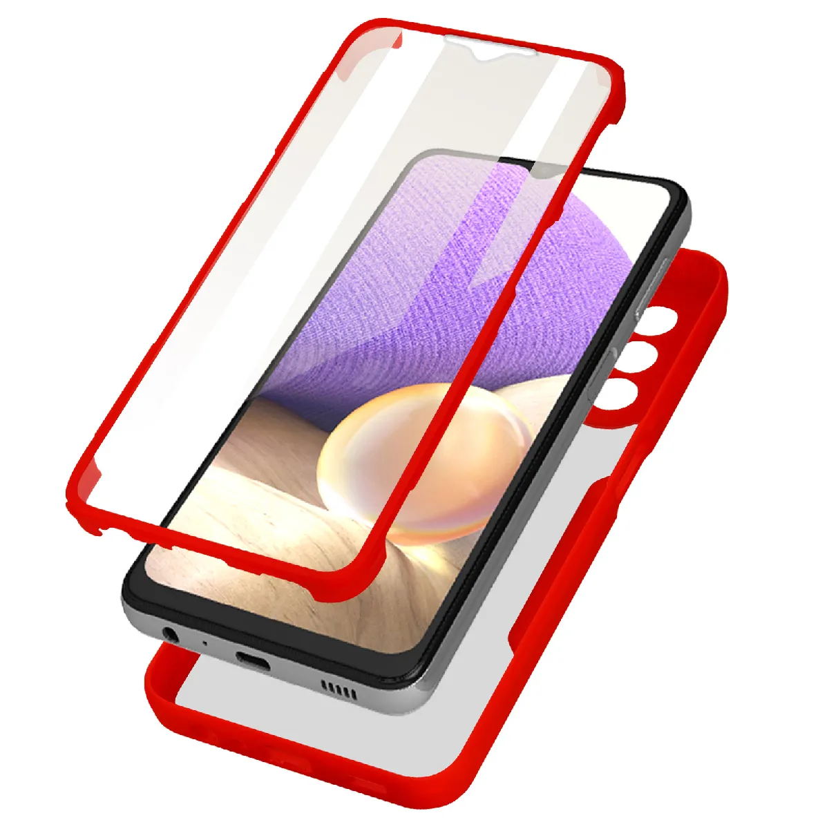 Coque Pour Samsung Galaxy A32 5g Dos Plexiglas Avant Polymère Antichoc Contour Rouge