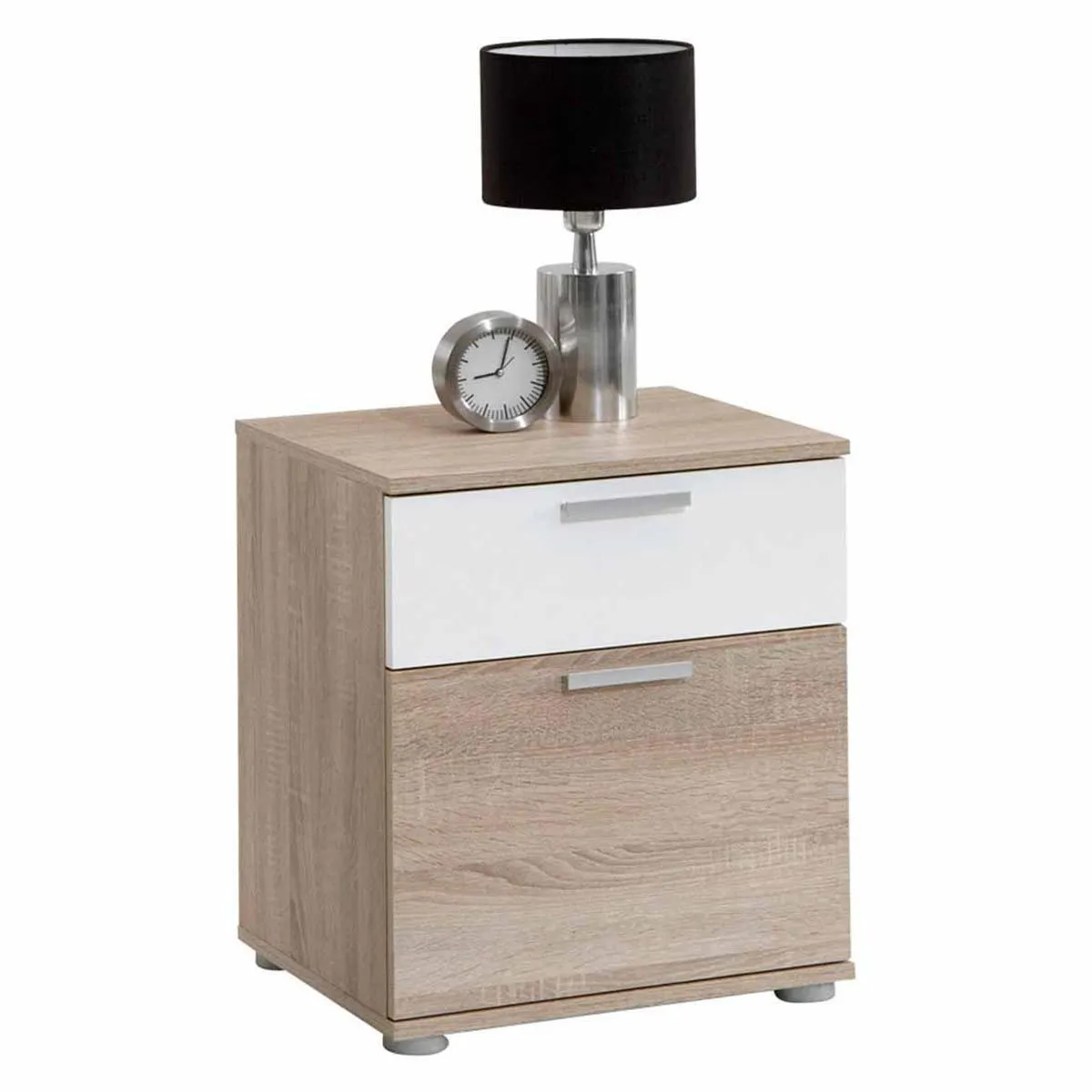 Fmd Table De Chevet Avec 2 Tiroirs Blanc Et Chêne