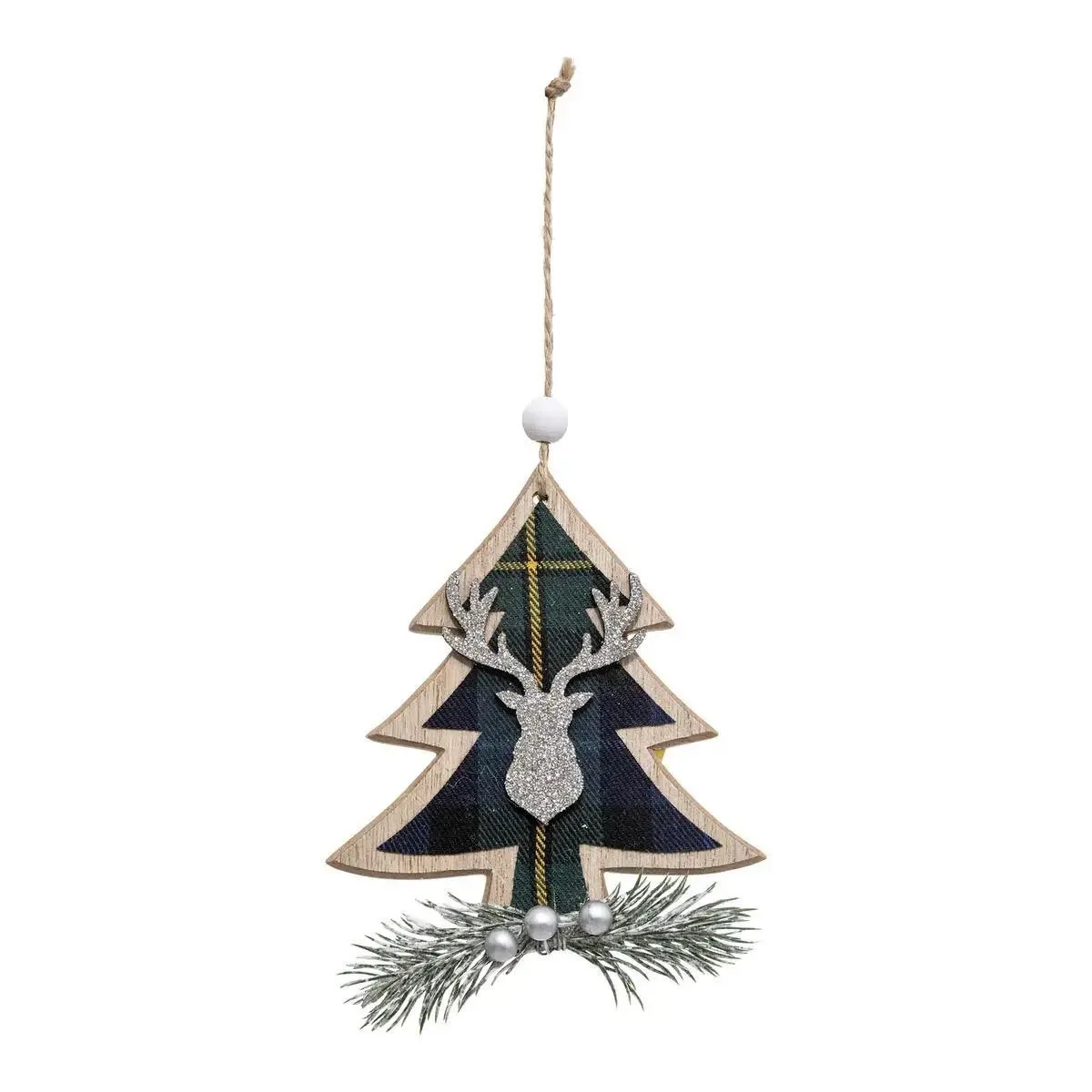 Sujet De Noël Bois Sapin Tartan Cerf - Feeric Lights & Christmas