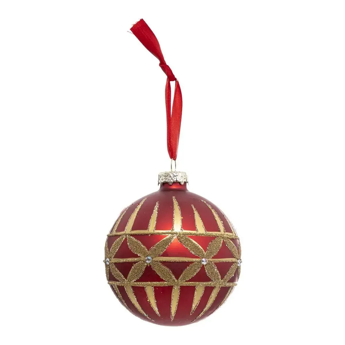 Boule De Noël 80mm "strass" En Verre Rouge Doré - Feeric Lights & Christmas