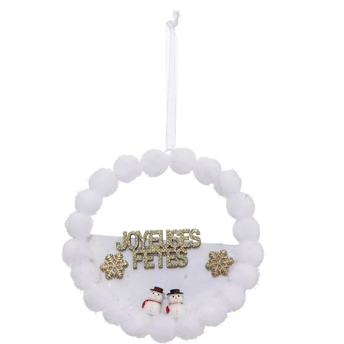 Sujet De Noël Couronne Pompons D 14 Cm - Feeric Lights & Christmas