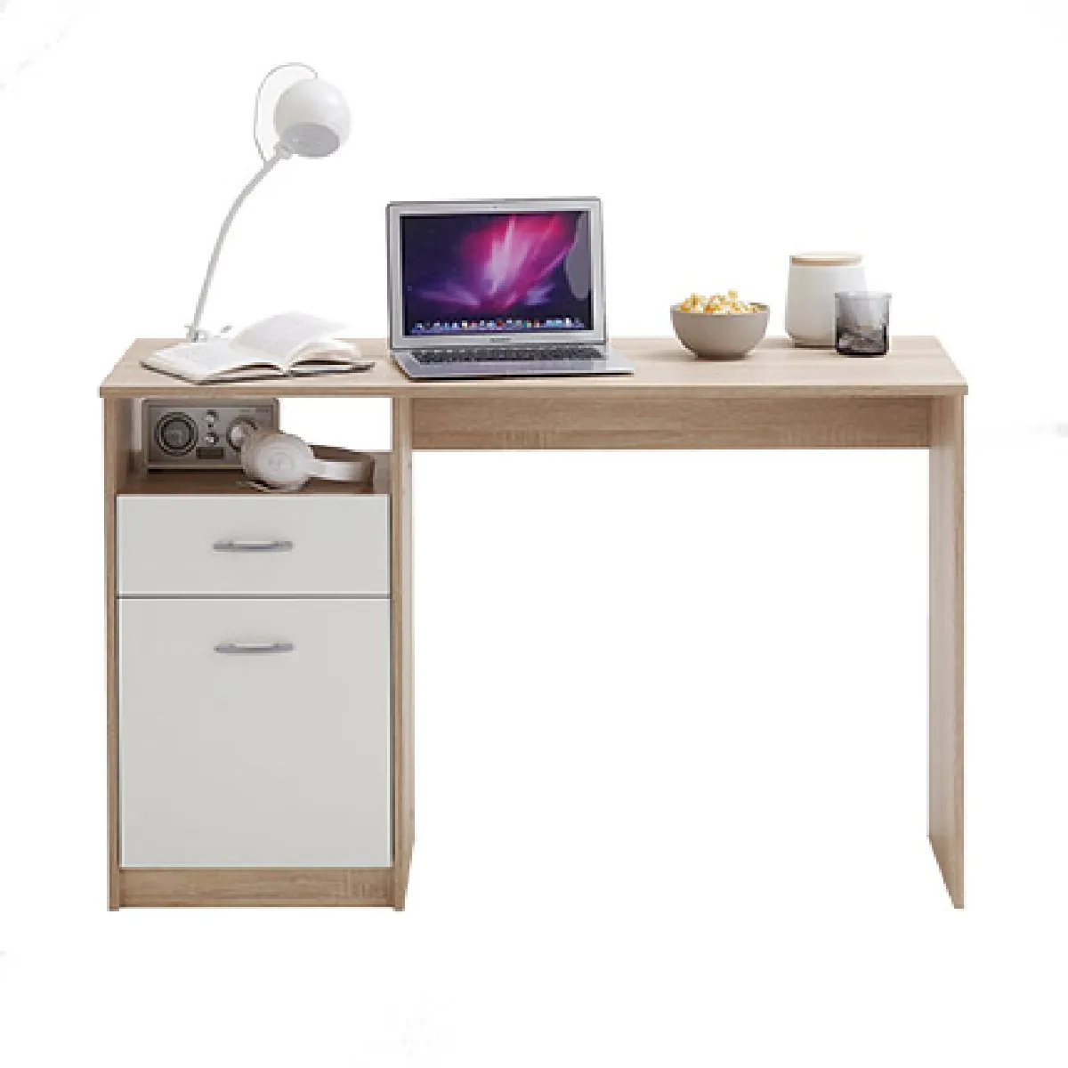 Bureau Avec 1 Tiroir 123 X 50 X 76,5 Cm Chêne Et Blanc Fmd