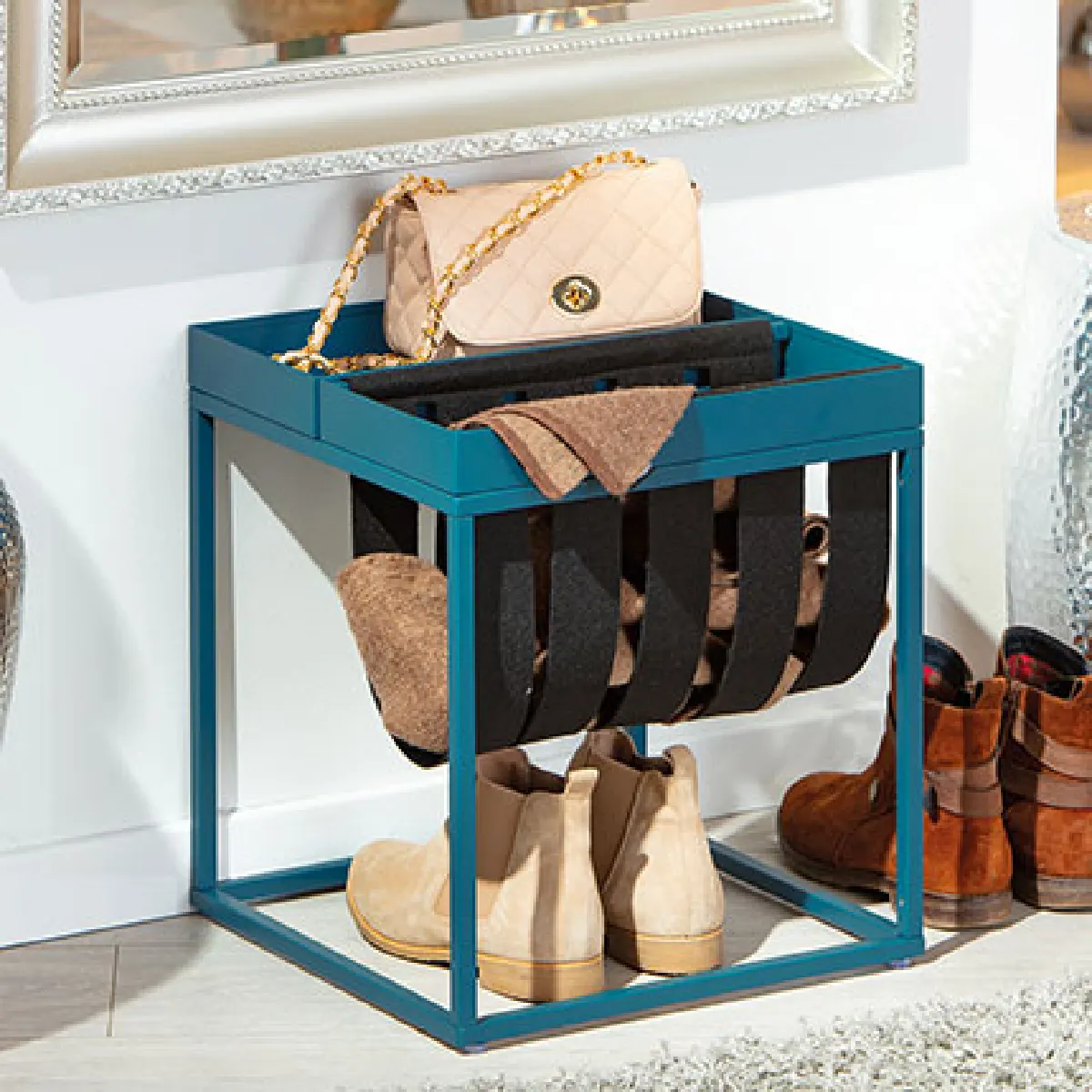 M&s - Porte Revues 35x35x40 Cm En Métal Bleu Foncé Et Feutre