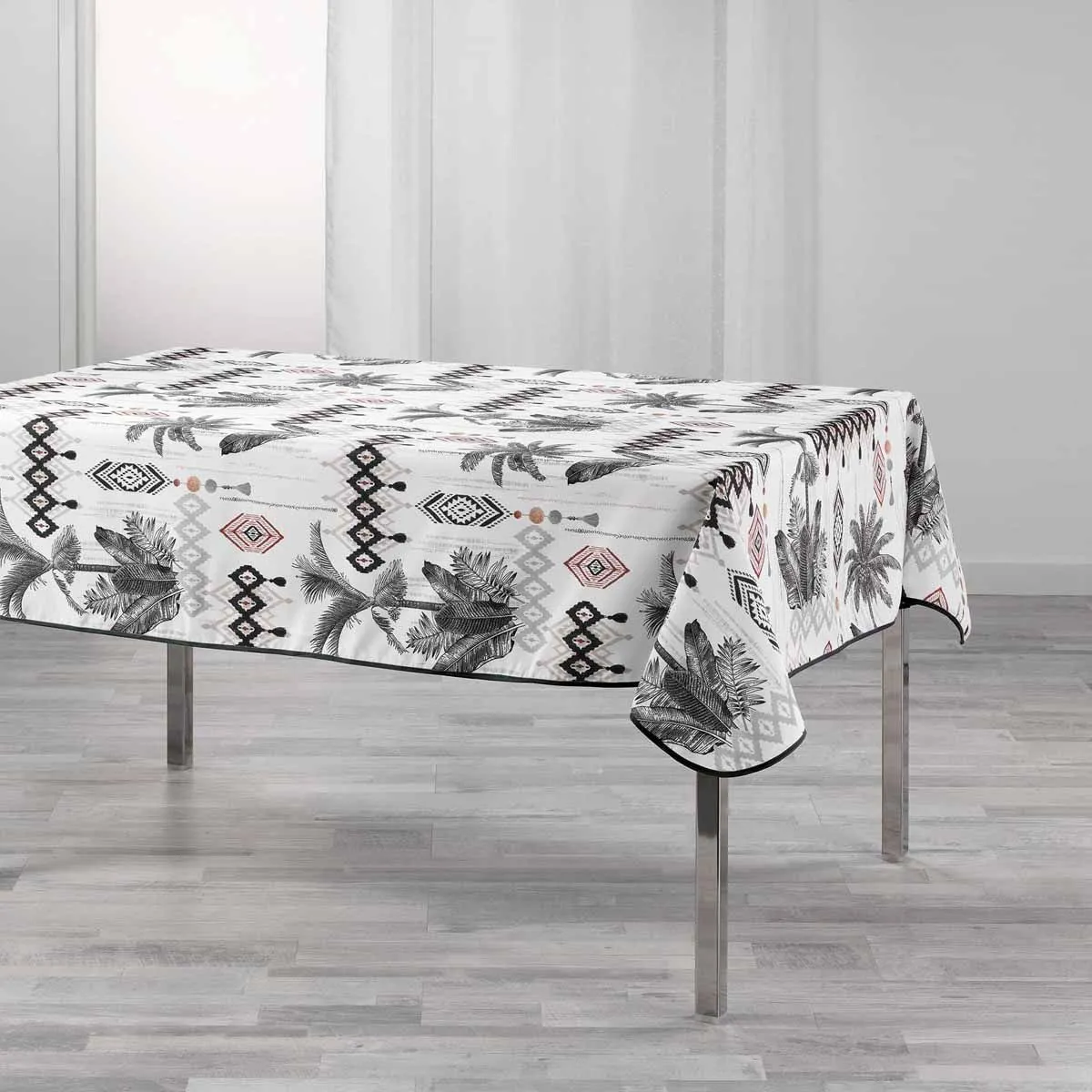 Nappe Imprimée "cocoty" 150x240cm Blanc & Gris
