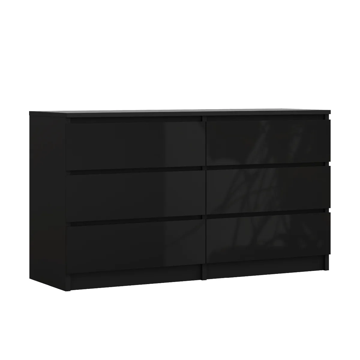 Commode 6 Tiroirs, Noir Mat / Noir Brillant, 140 X 39 X 79 Cm