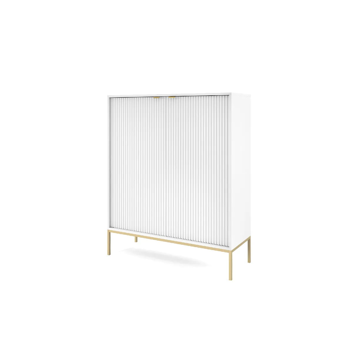 Commode: 2 Portes, Blanc, or, 104 x 125 x 39 cm, poignées dorées