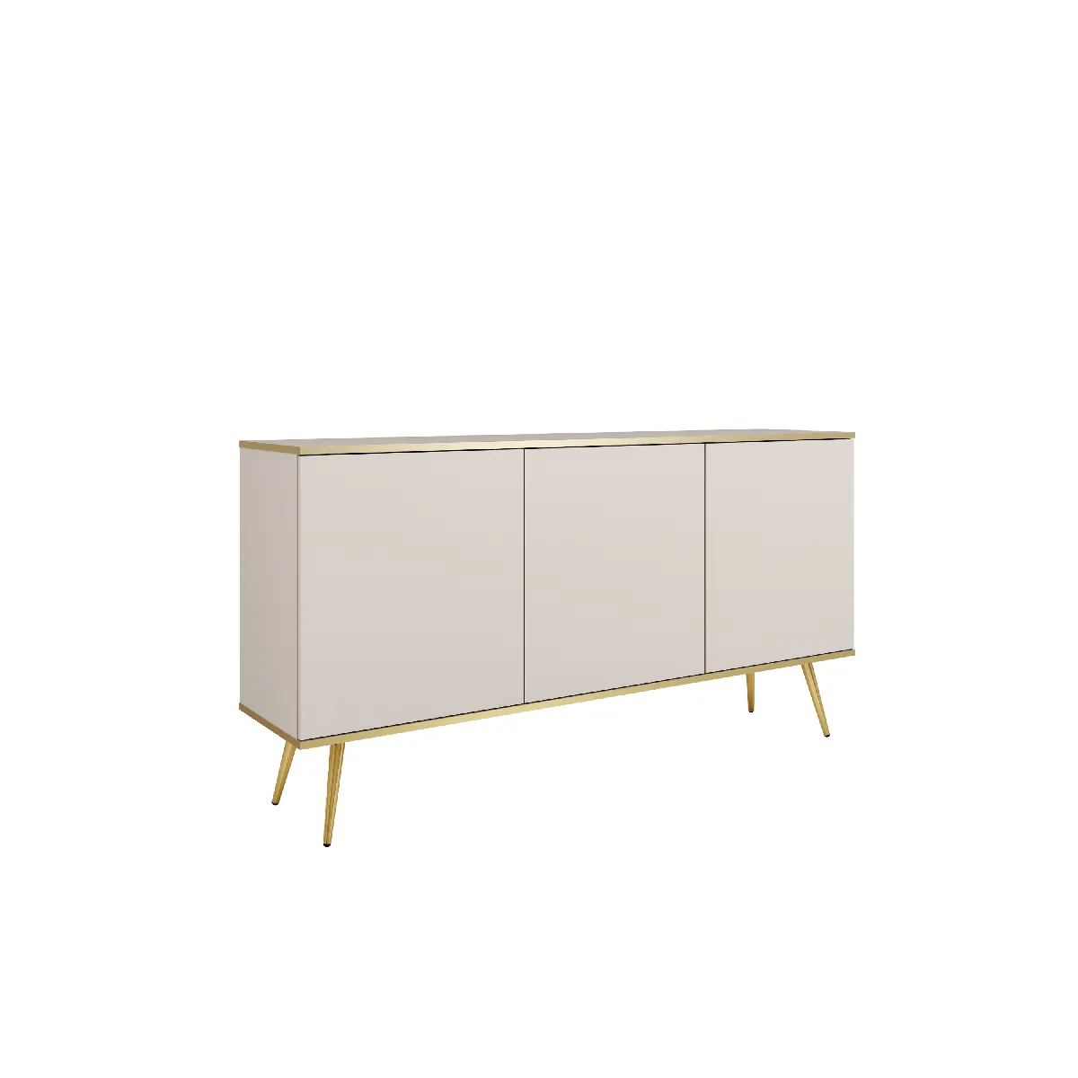 Buffet: beige, pieds dorés, 160 x 85 x 39 cm