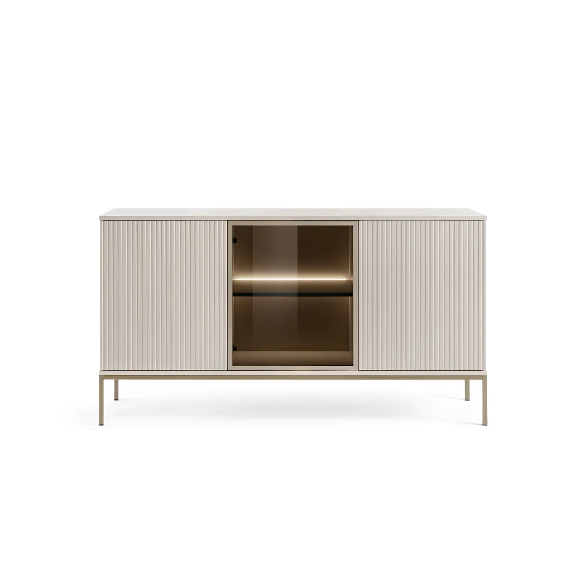 Commode large moderne avec portes et façade cannelée 154x83x39 cm, Cachemire / Or