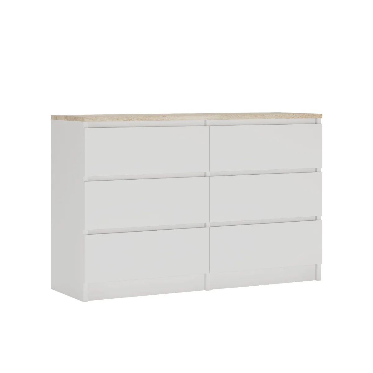 Commode 6 Tiroirs, Chêne Sonoma / Blanc Top, 120 X 39 X 78 Cm