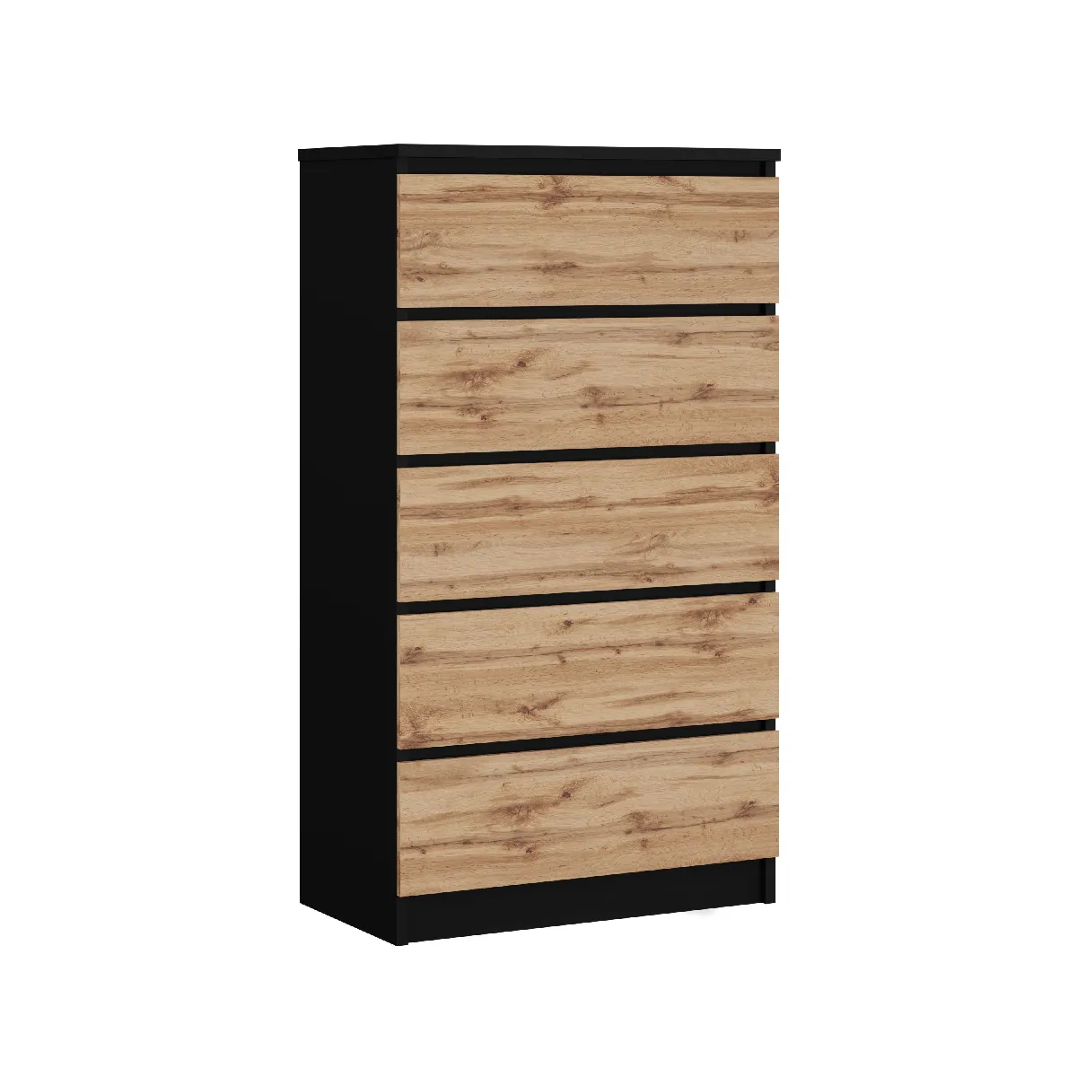 Commode Avec 5 Tiroirs Noir / Chêne Wotan, 70 X 125 X 39 Cm
