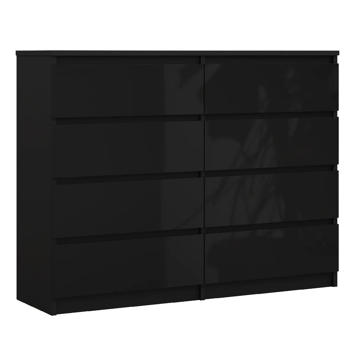 Commode 8 Tiroirs, Noir Mat / Noir Brillant, 120 X 39 X 101 Cm