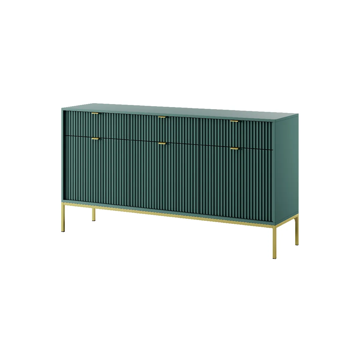 Commode: 3 Tiroirs, 3 Portes, labrador, or, 154 x 83 x 39 cm, poignées dorées