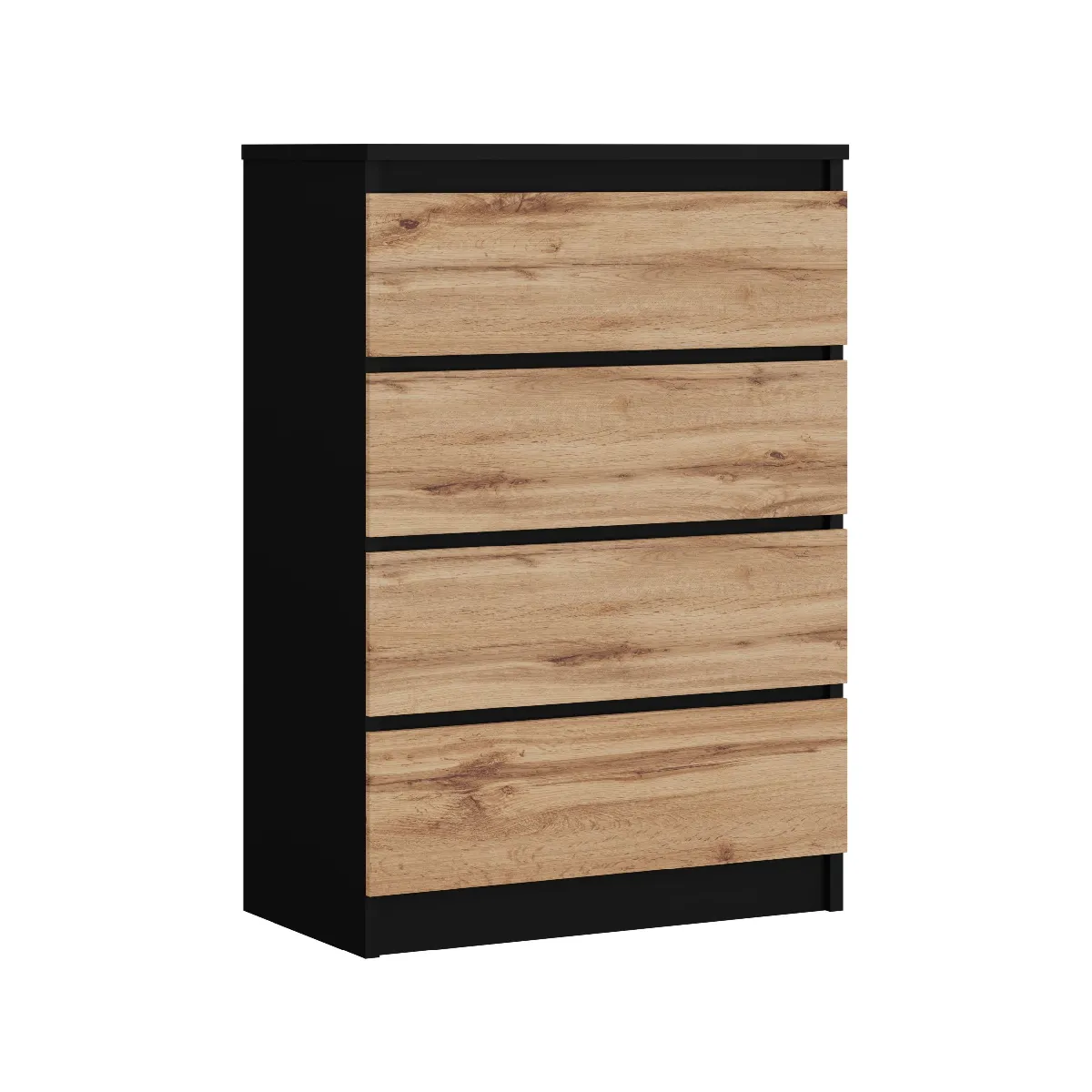 Commode Avec 4 Tiroirs Noir / Chêne Wotan, 70 X 39 X 101 Cm