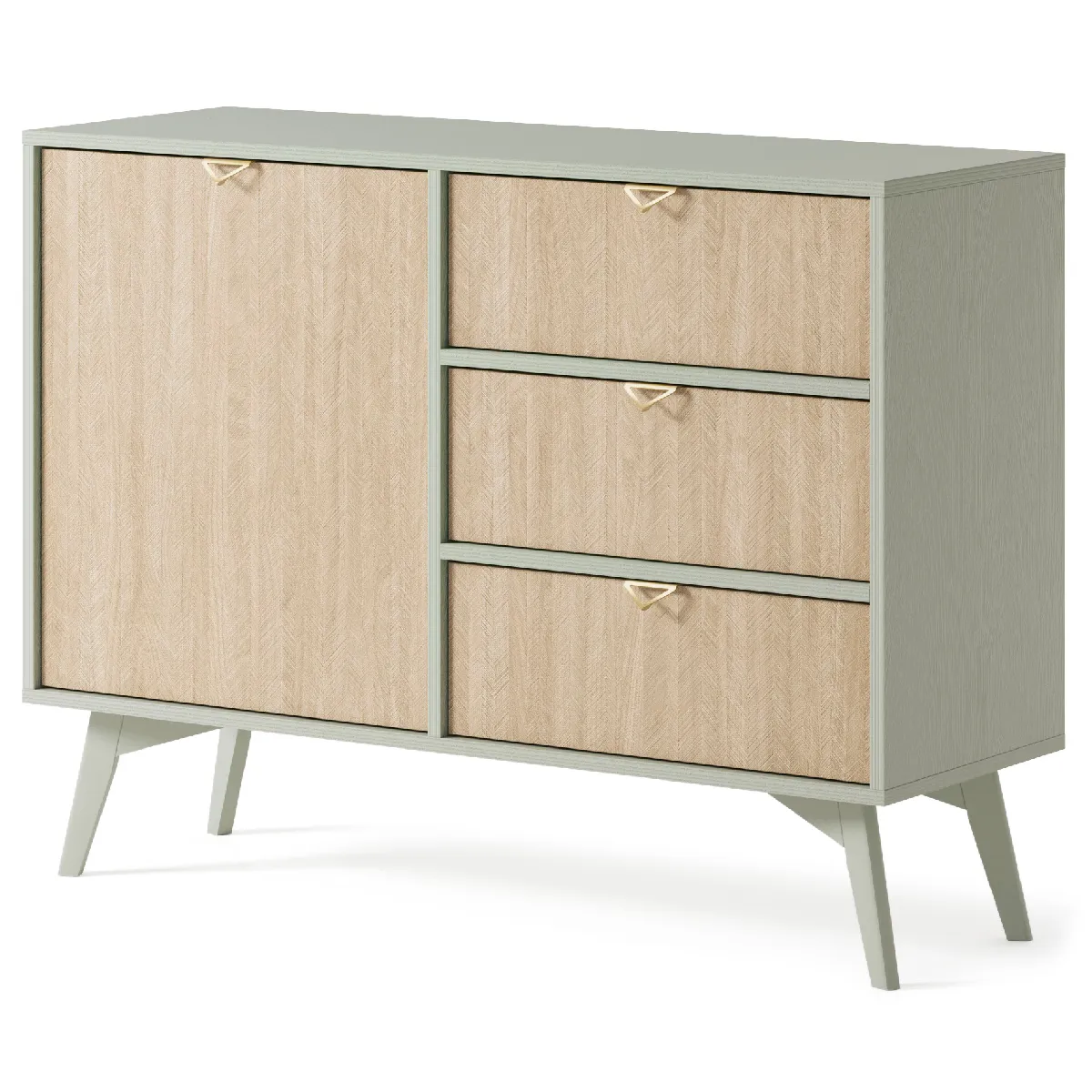 Commode: Eucalyptus / Chevrons scandi, Pieds Bois, 106 x 80 x 38cm