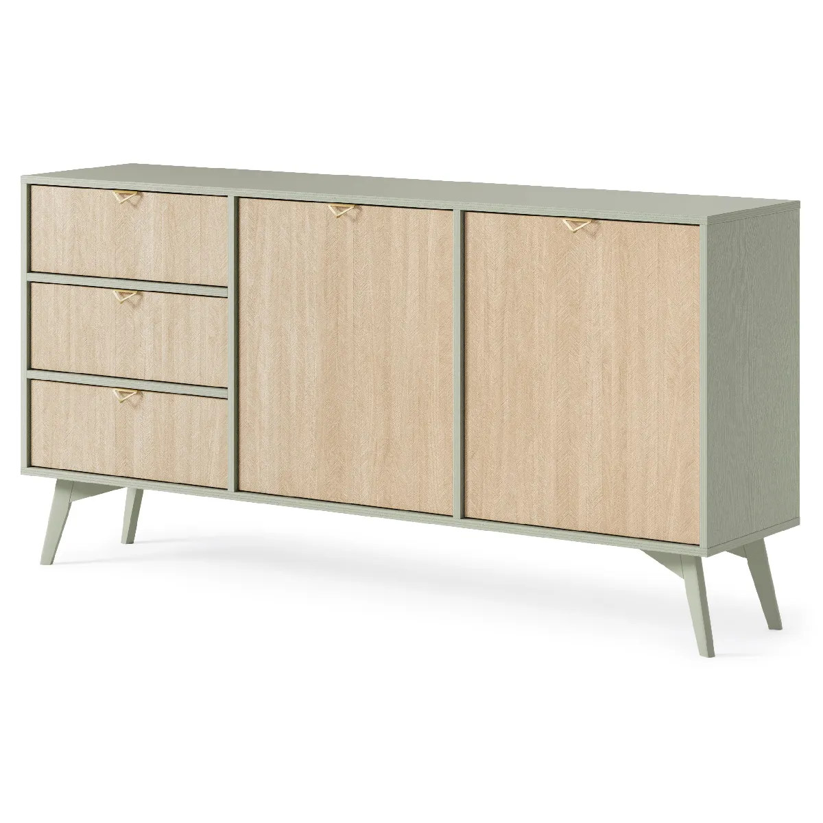 Commode: Eucalyptus / Chevrons scandi, Pieds Bois, 158 X 80 X 38cm