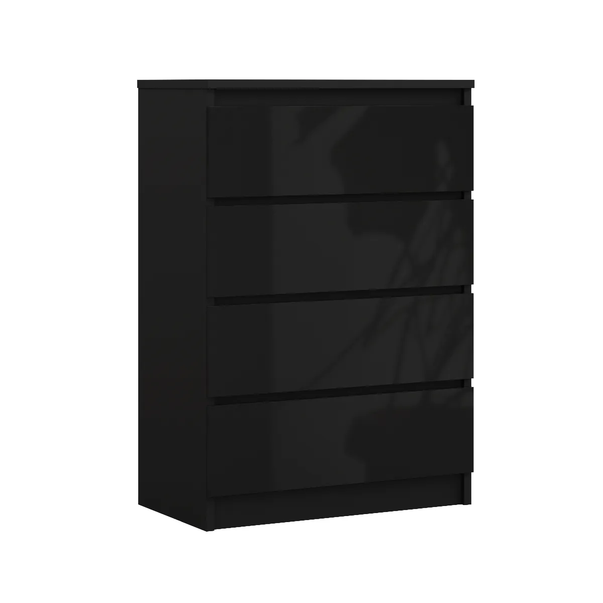 Commode 4 Tiroirs, Noir Mat / Noir Brillant, 70 X 39 X 101 Cm