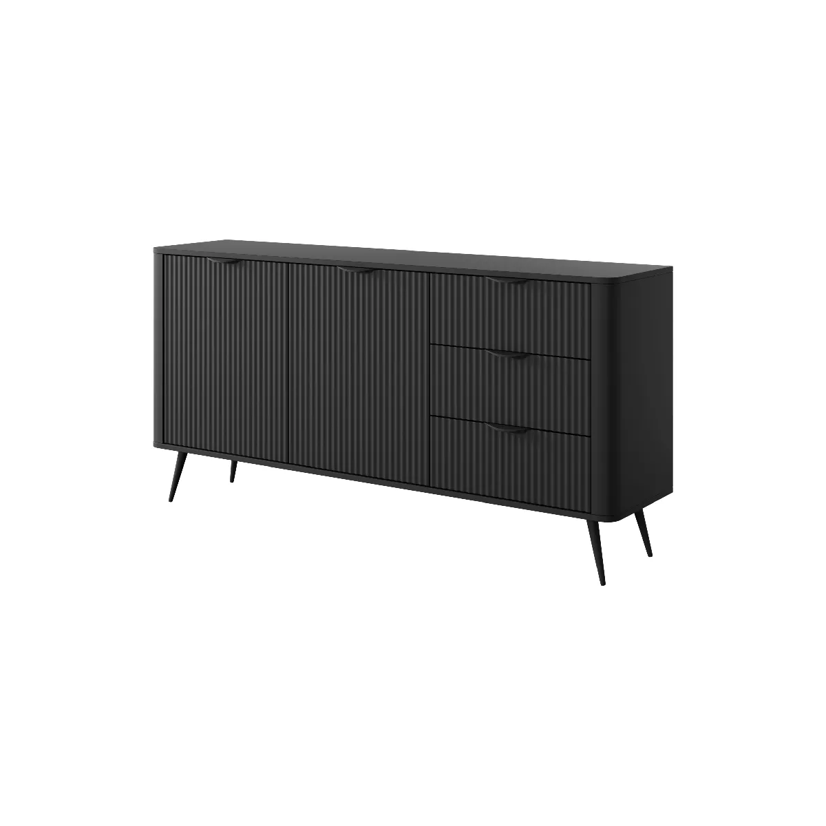 Commode: 3 Tiroirs, 2 Portes, Noir, 163,2 x 38 x 81,2 cm