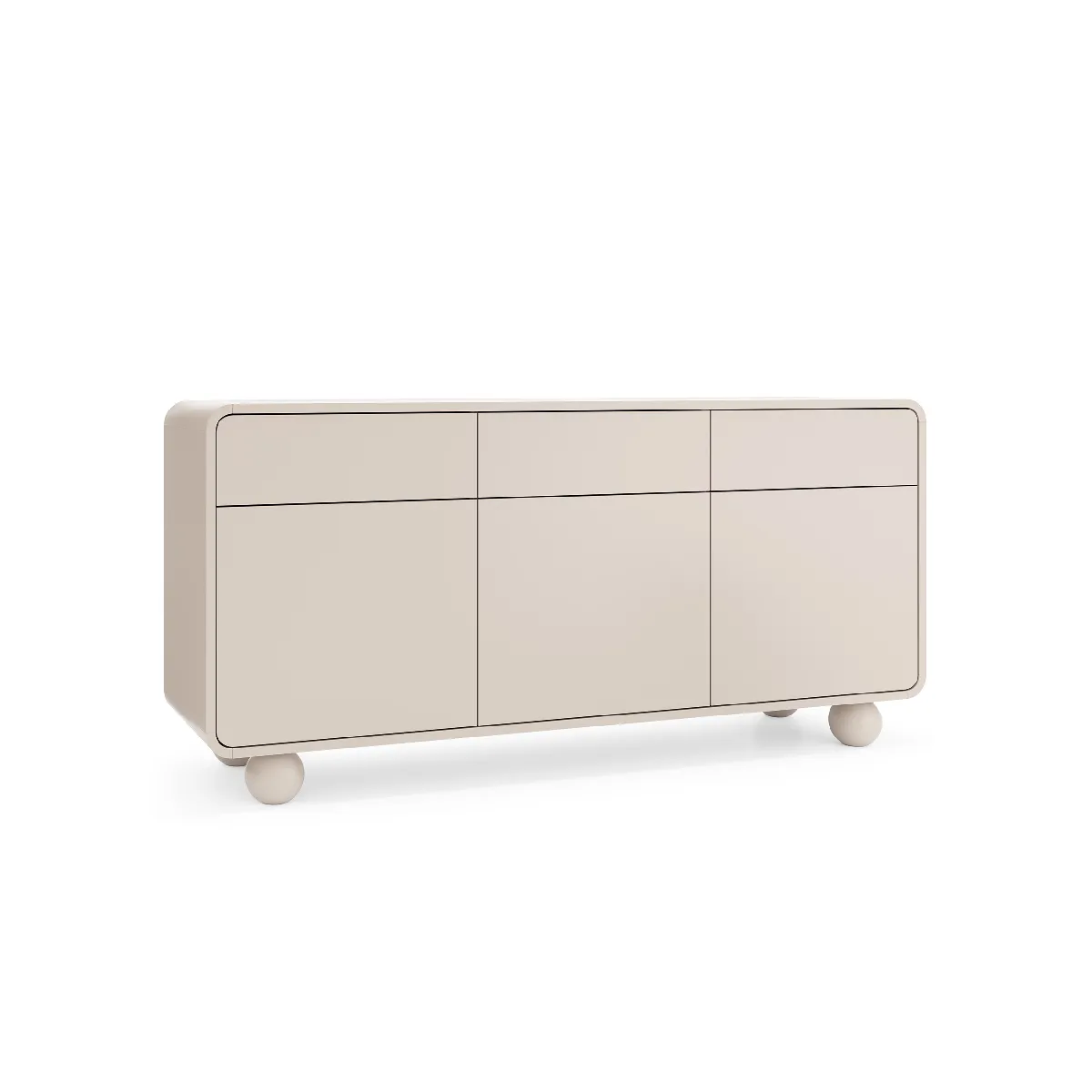 Buffet en cachemire avec trois armoires et trois tiroirs, Design moderne, pieds boule, 160 x 75 x 39 cm