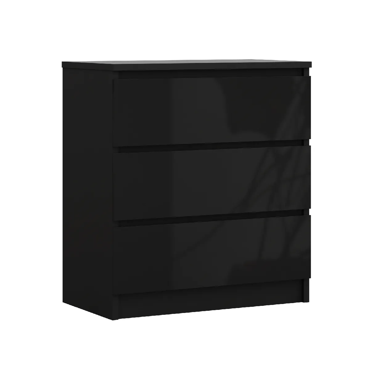 Commode 3 Tiroirs, Noir Mat / Noir Brillant, 70 X 39 X 79 Cm