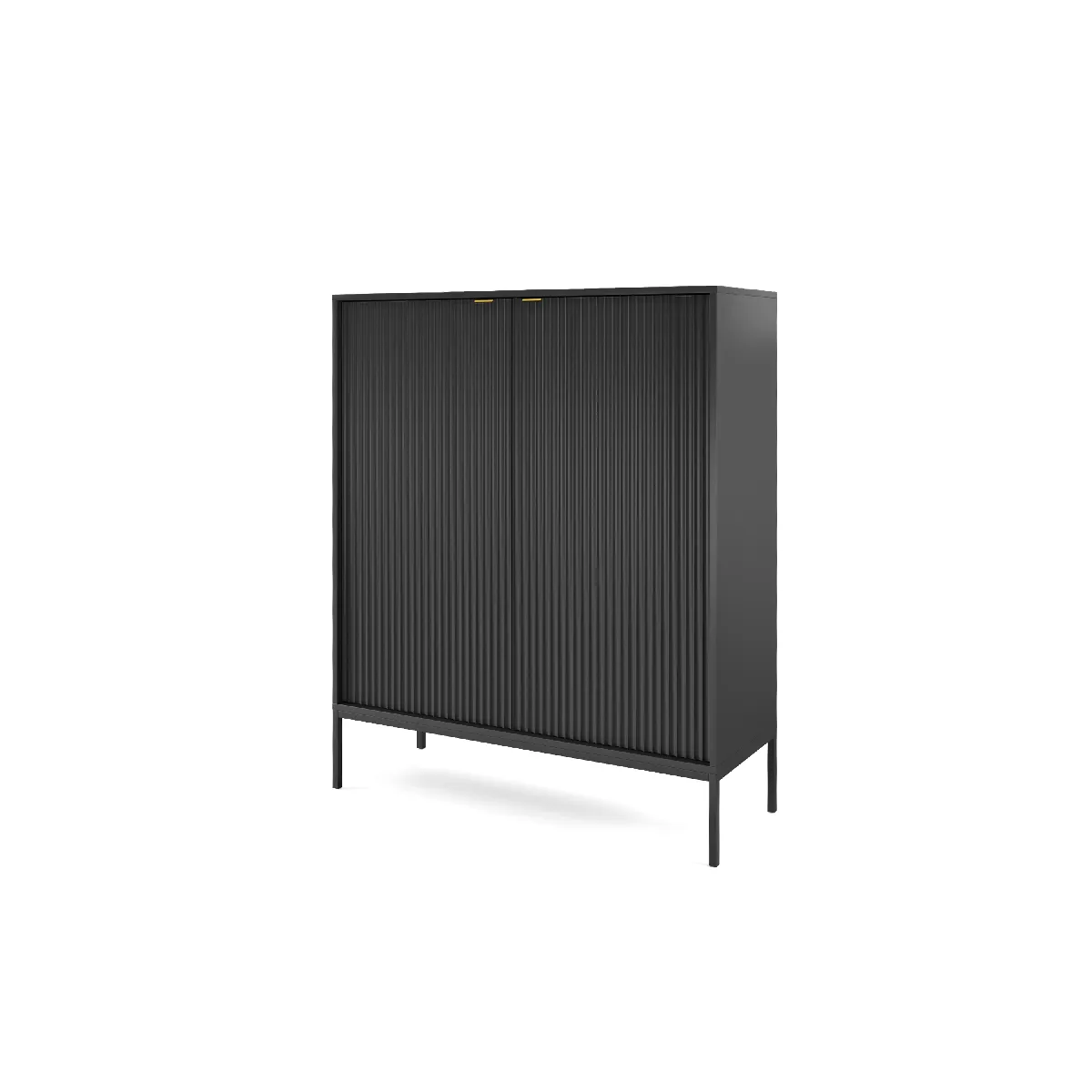 Commode: 2 Portes, Noir, Noir, 104 x 125 x 39 cm, poignées dorées