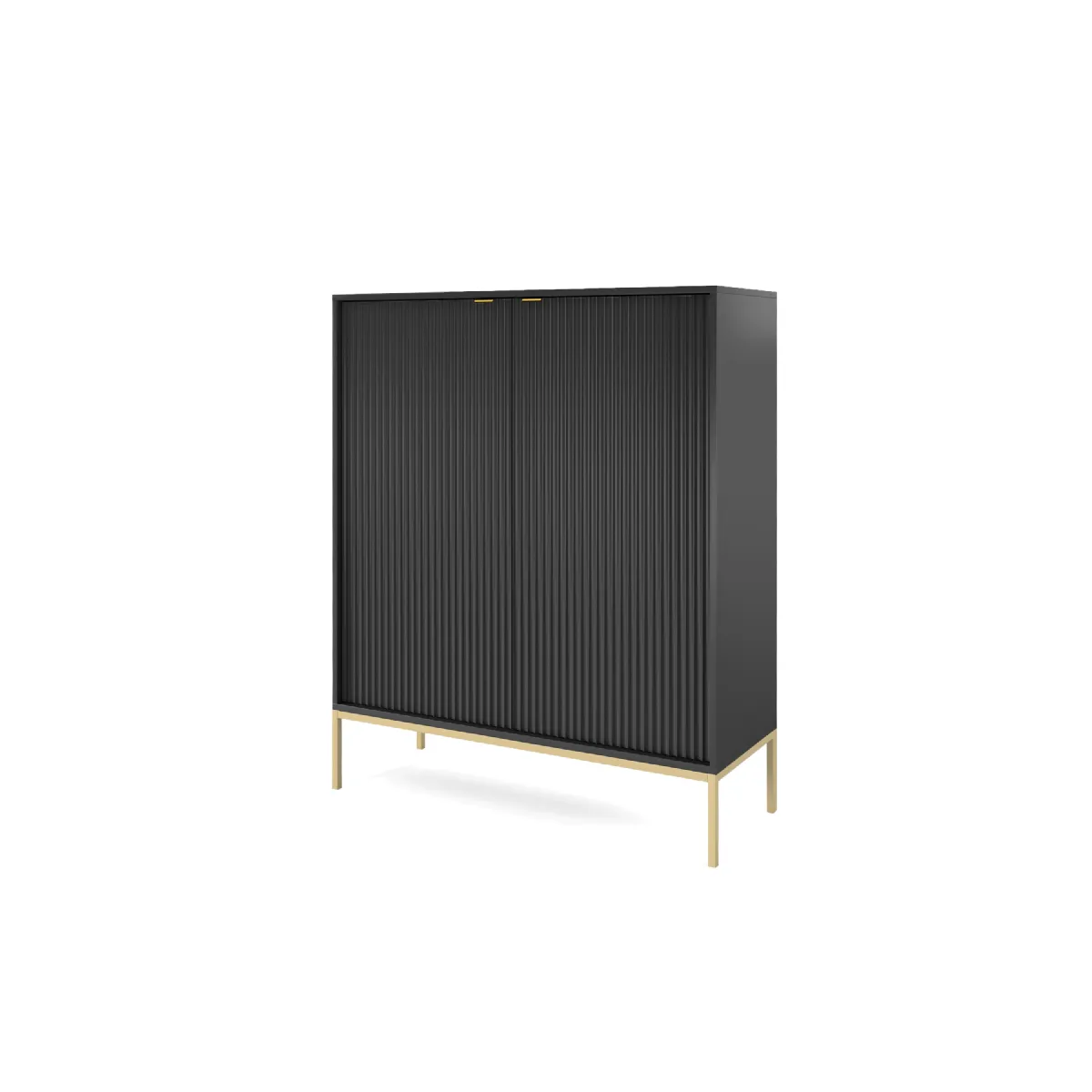 Commode: 2 Portes, Noir, or, 104 x 125 x 39 cm, poignées dorées