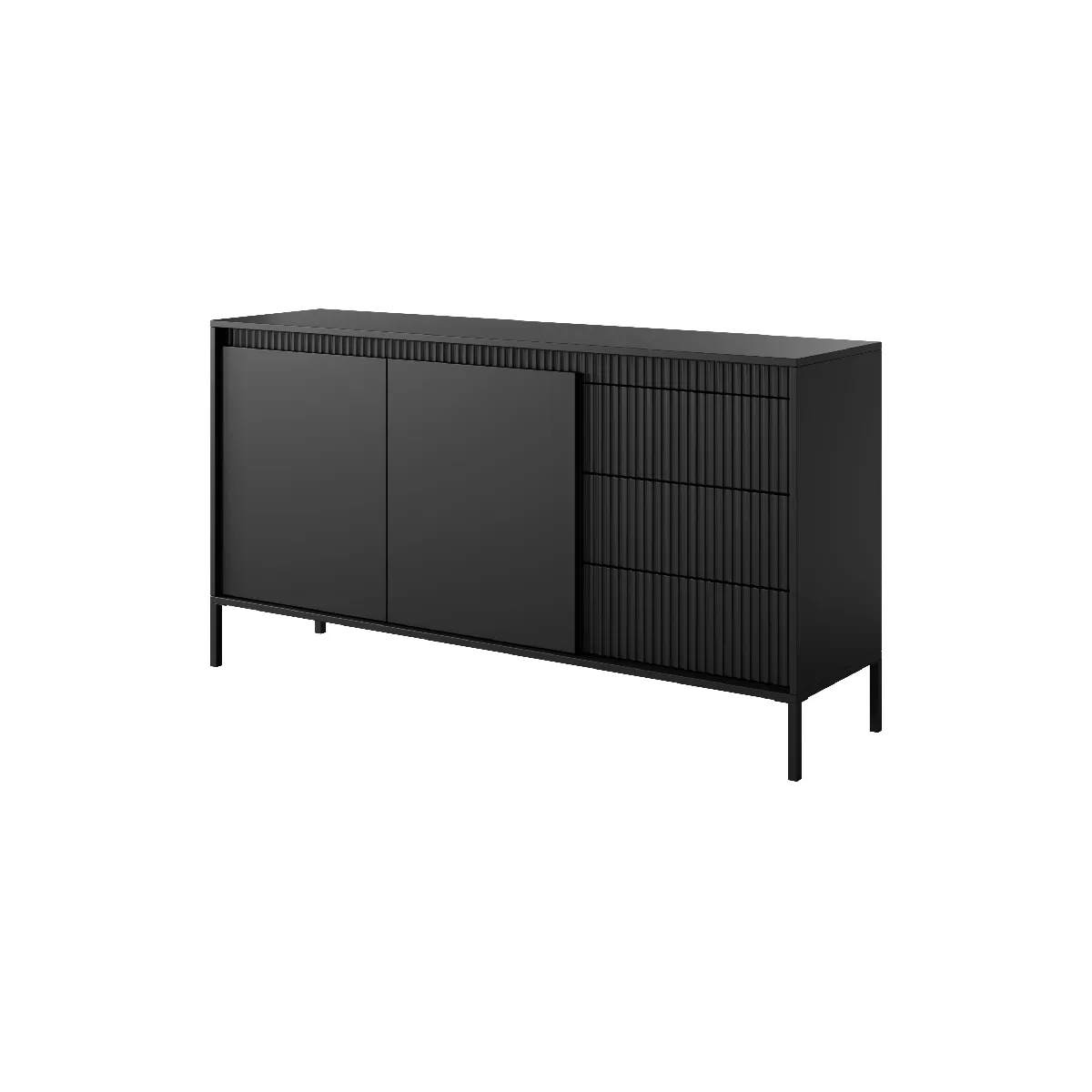 Buffet: 3 Tiroirs, 2 Portes, Noir, 81,4 X 153,5 X 39,5 Cm