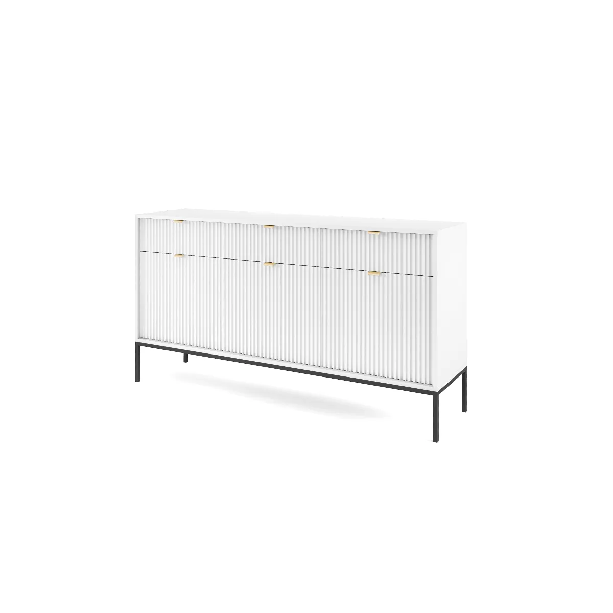Commode: 3 Tiroirs, 3 Portes, Blanc, Noir, 154 x 83 x 39 cm, poignées dorées