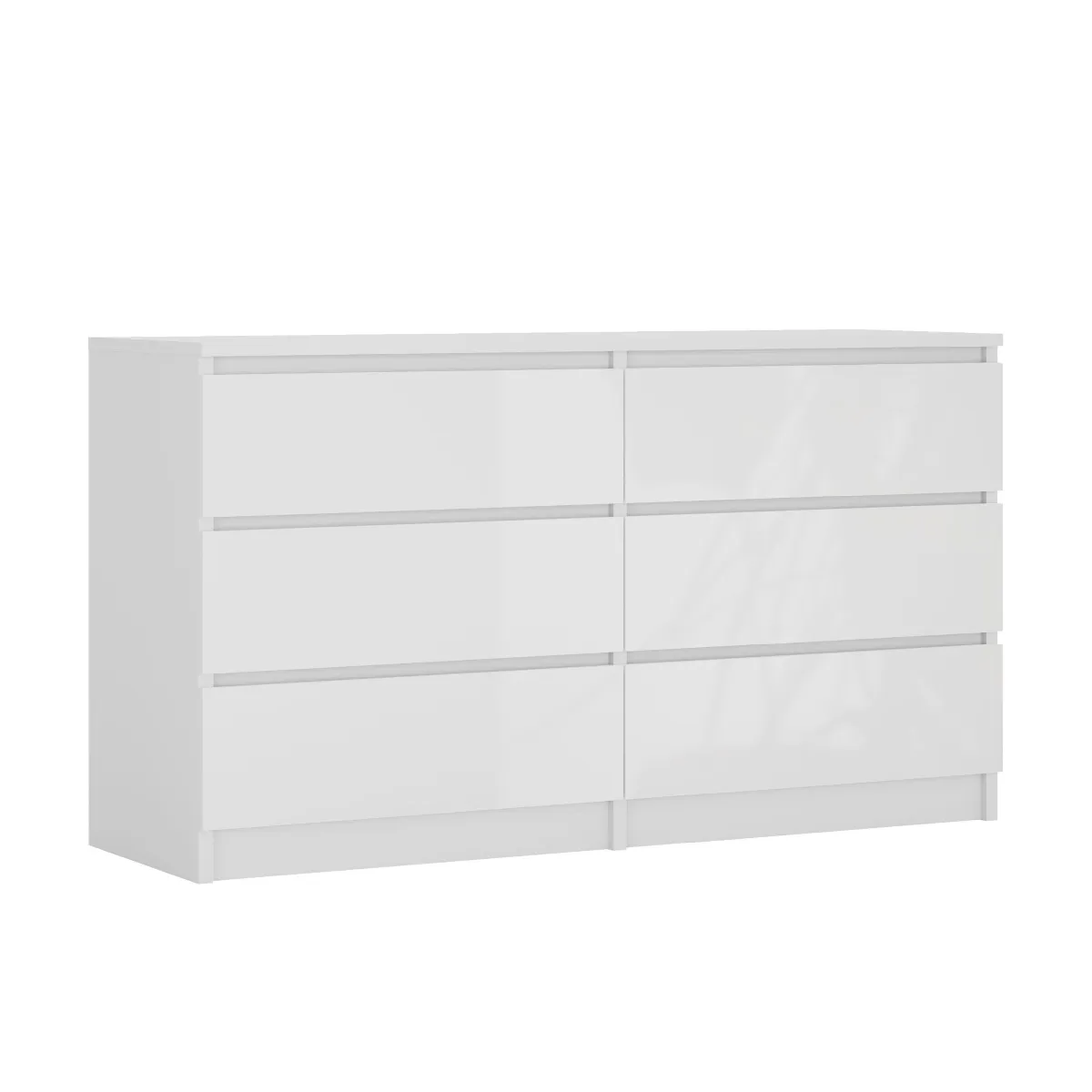 Commode 6 Tiroirs, Blanc Mat / Blanc Brillant, 138 X 39 X 79 Cm
