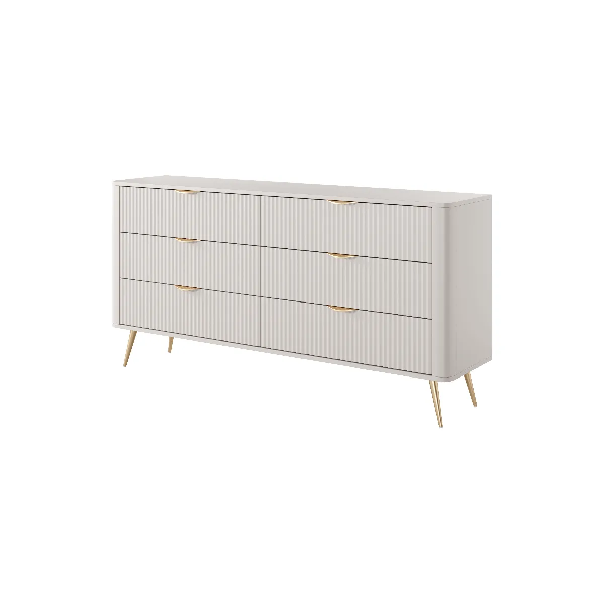 Commode: 6 Tiroirs, Beige, 163,2 x 38 x 81,2 cm