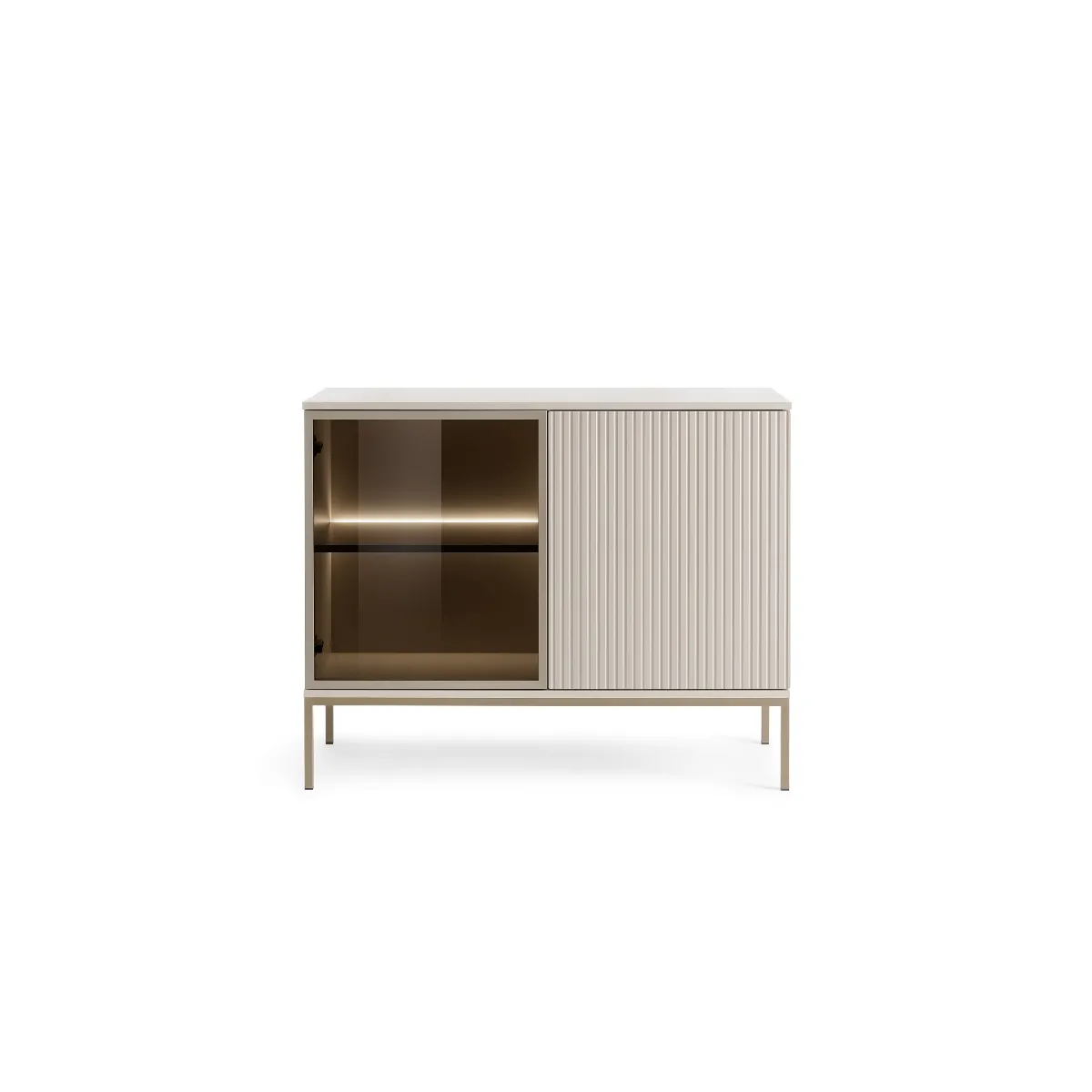 Commode étroite moderne à façade cannelée, 104 x 83 x 39 cm, Cachemire / Or