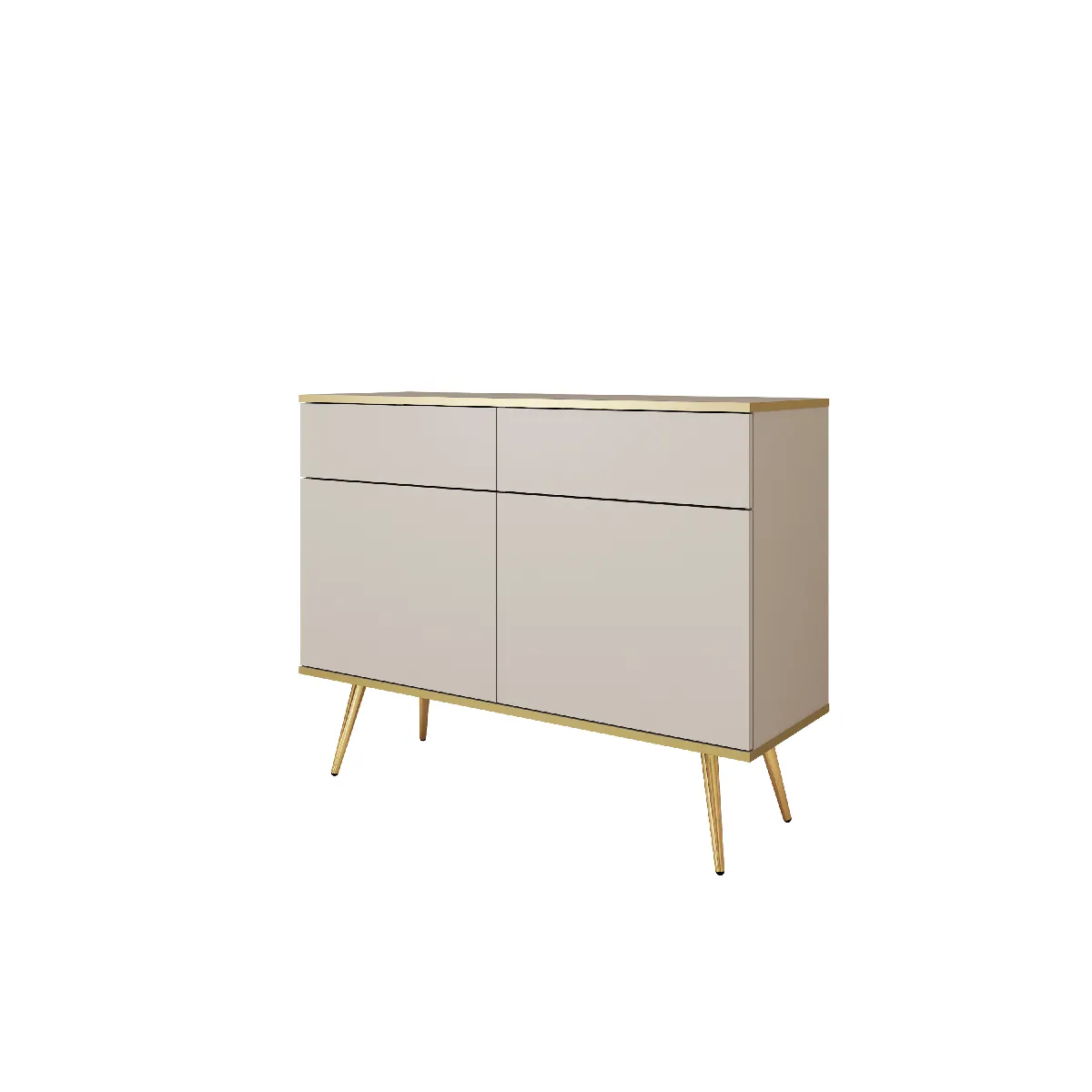 Buffet: beige, pieds dorés, 107 x 85 x 39 cm