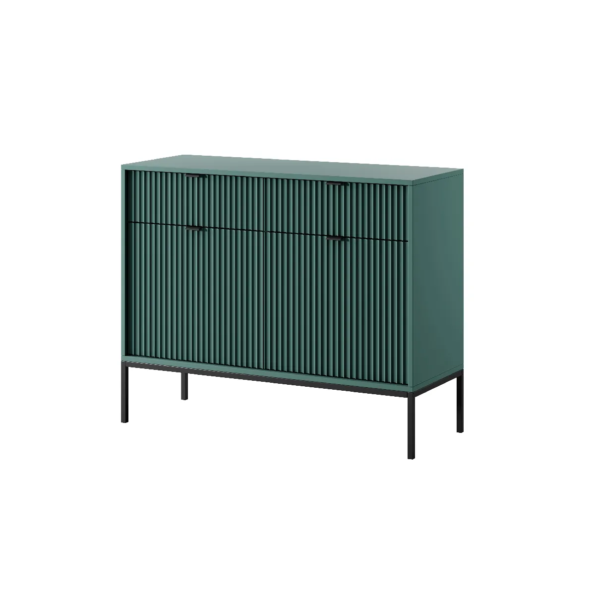 Commode: 2 Tiroirs, 2 Portes, labrador, Noir, 104 x 83 x 39 cm, poignées Noires