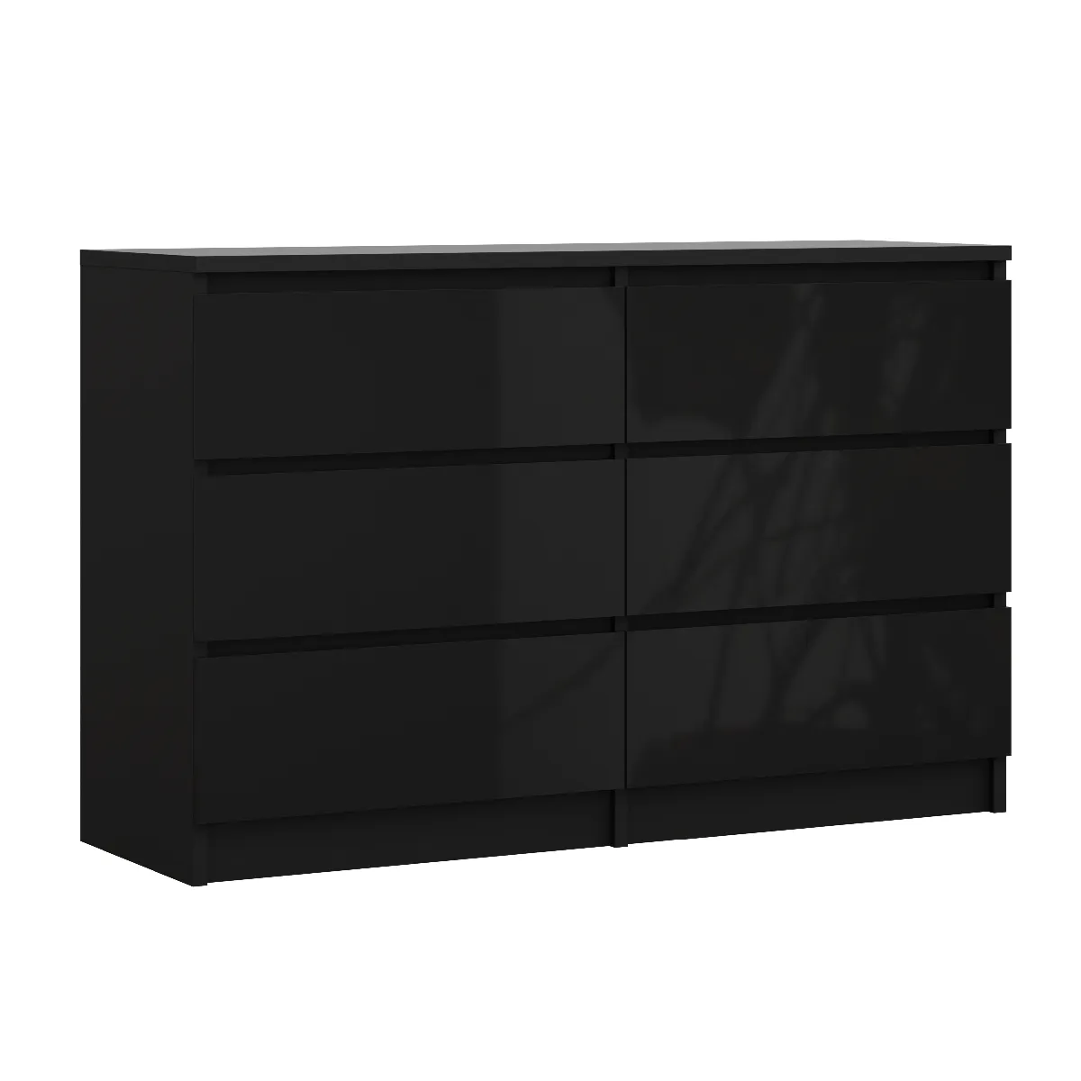 Commode 6 Tiroirs, Noir Mat / Noir Brillant, 120 X 39 X 79 Cm