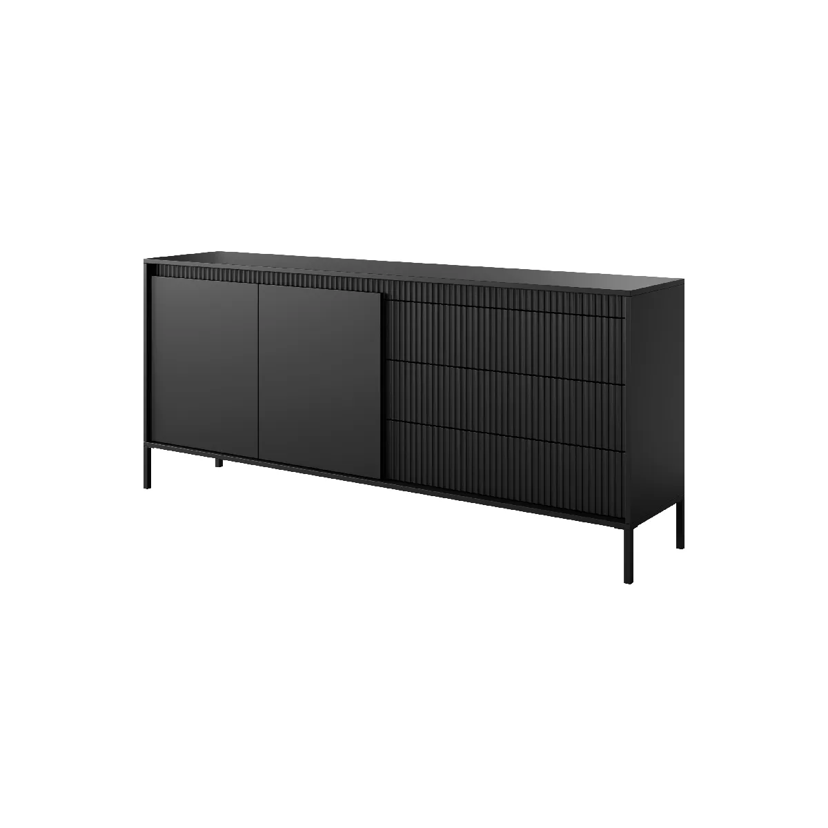 Buffet: 3 Tiroirs, 2 Portes, Noir, 81,4 X 187,1 X 39,5 Cm