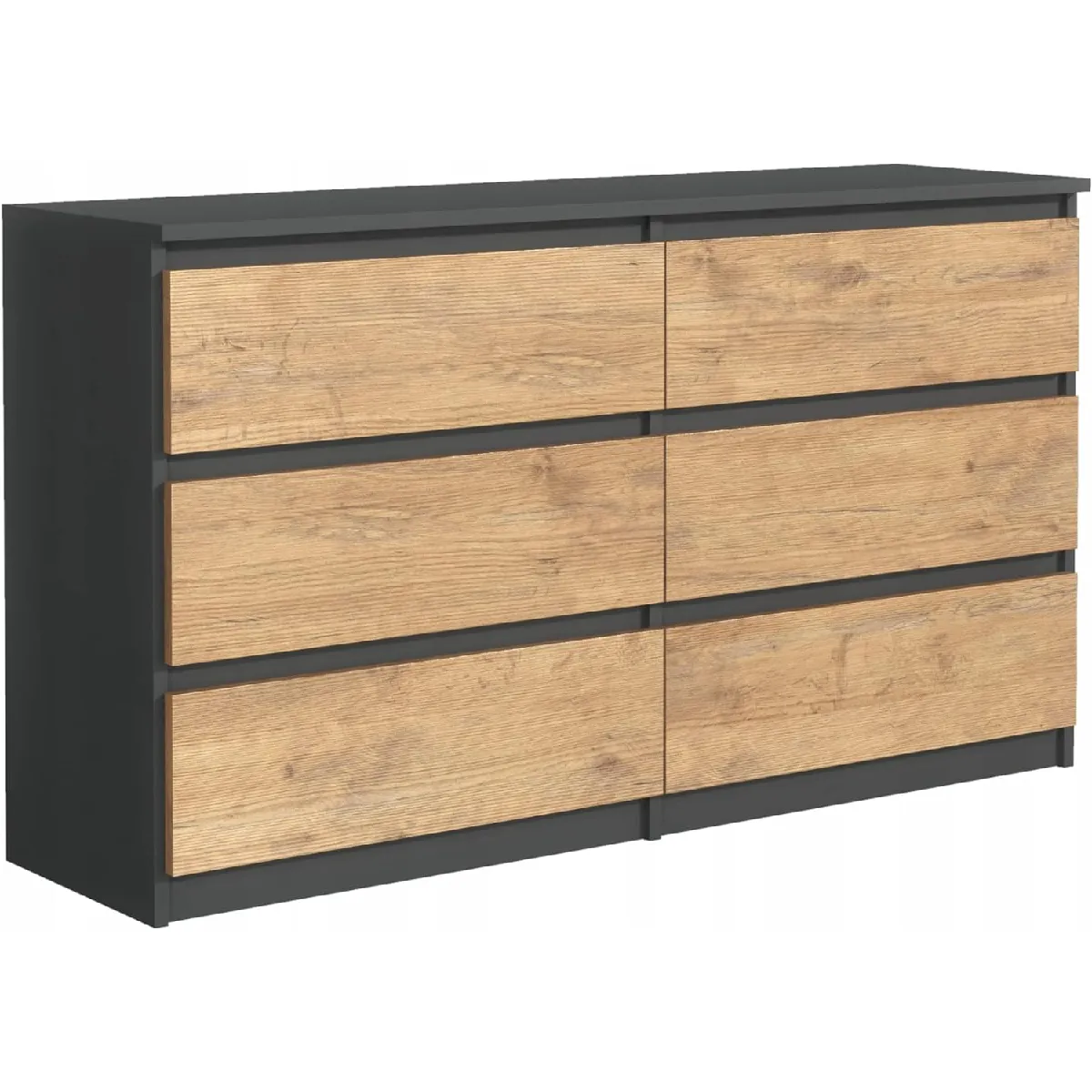 Commode 6 Tiroirs, Anthracite / Chêne Lancelot, 120 x 39 x 79 Cm