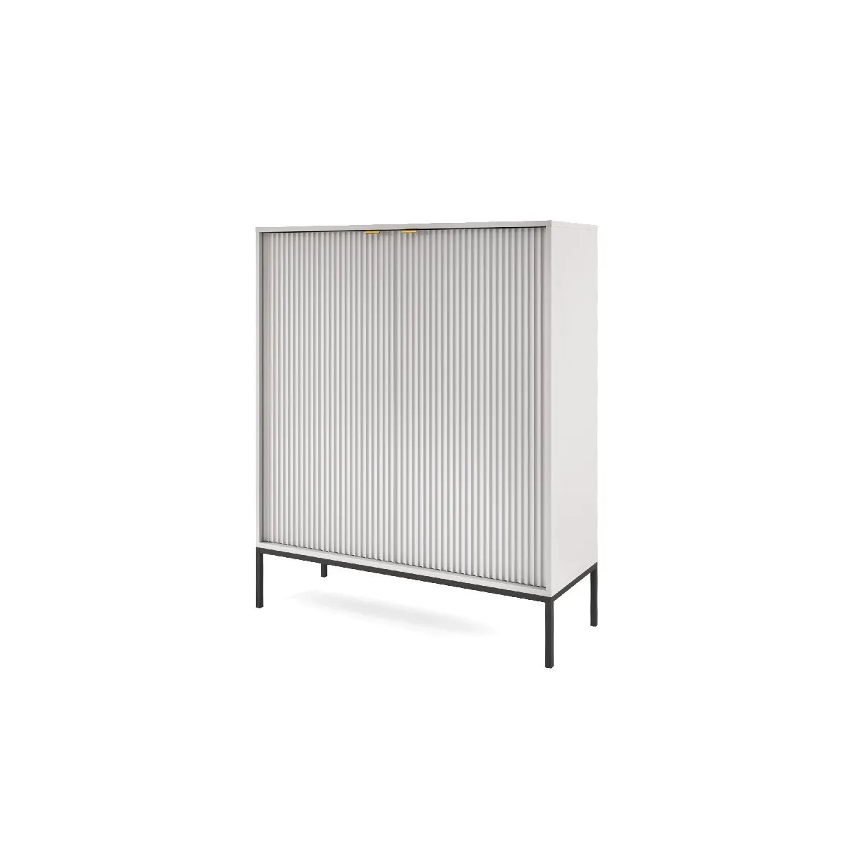 Commode: 2 Portes, Gris, Noir, 104 x 125 x 39 cm, poignées dorées