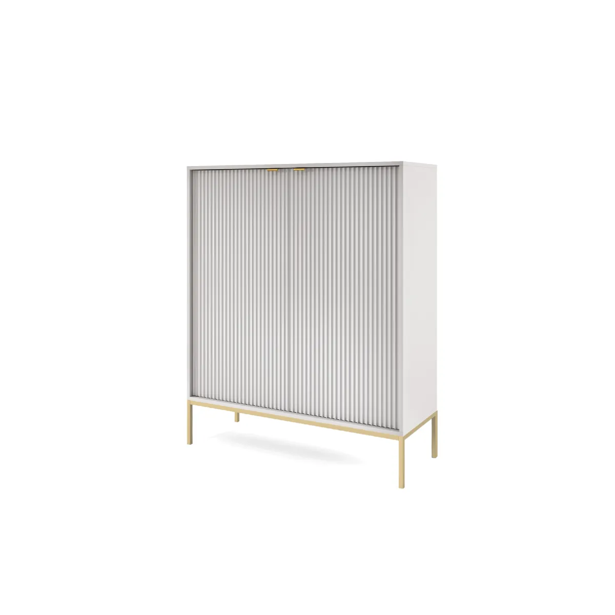 Commode: 2 Portes, Gris, or, 104 x 125 x 39 cm, poignées dorées