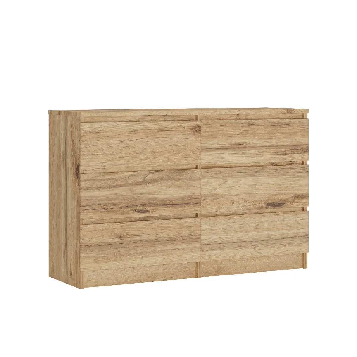 Commode 6 Tiroirs, Chêne Wotan, 120 X 39 X 78 Cm