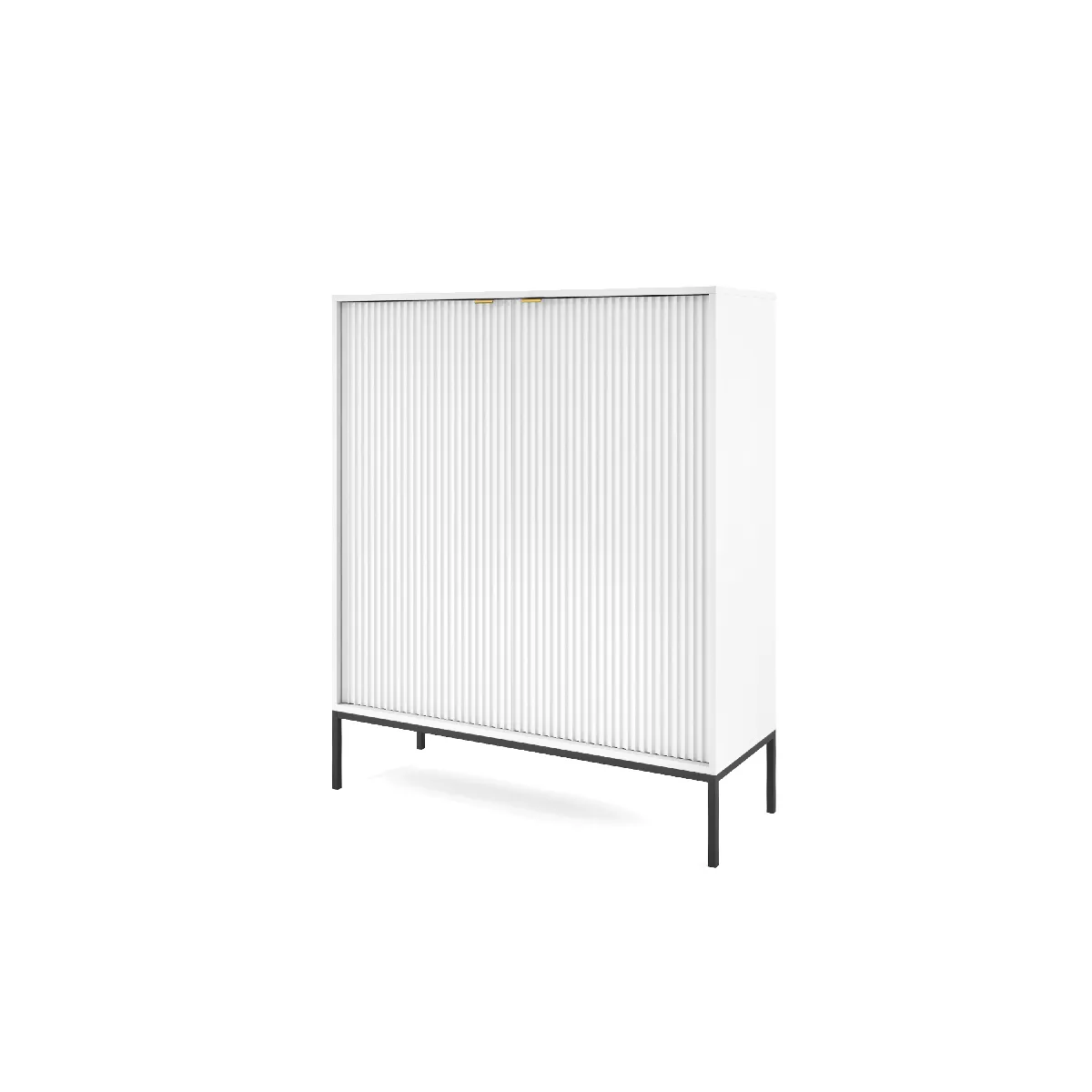 Commode: 2 Portes, Blanc, Noir, 104 x 125 x 39 cm, poignées dorées