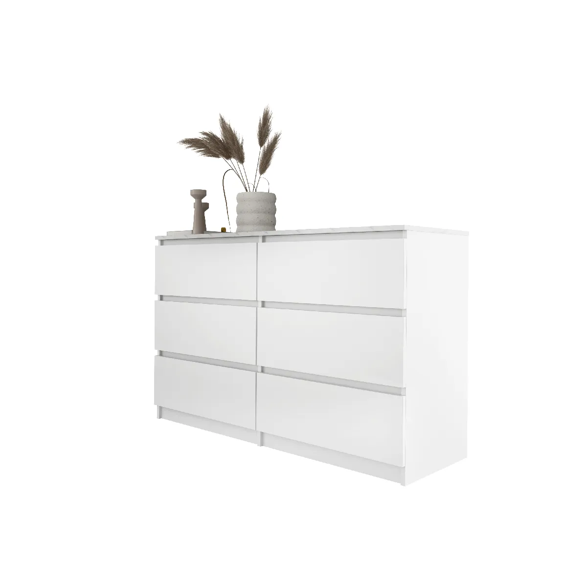 Commode: 6 Tiroirs, Blanc / Mdf Marbre Bianco, 120 X 78,5 X 39 Cm