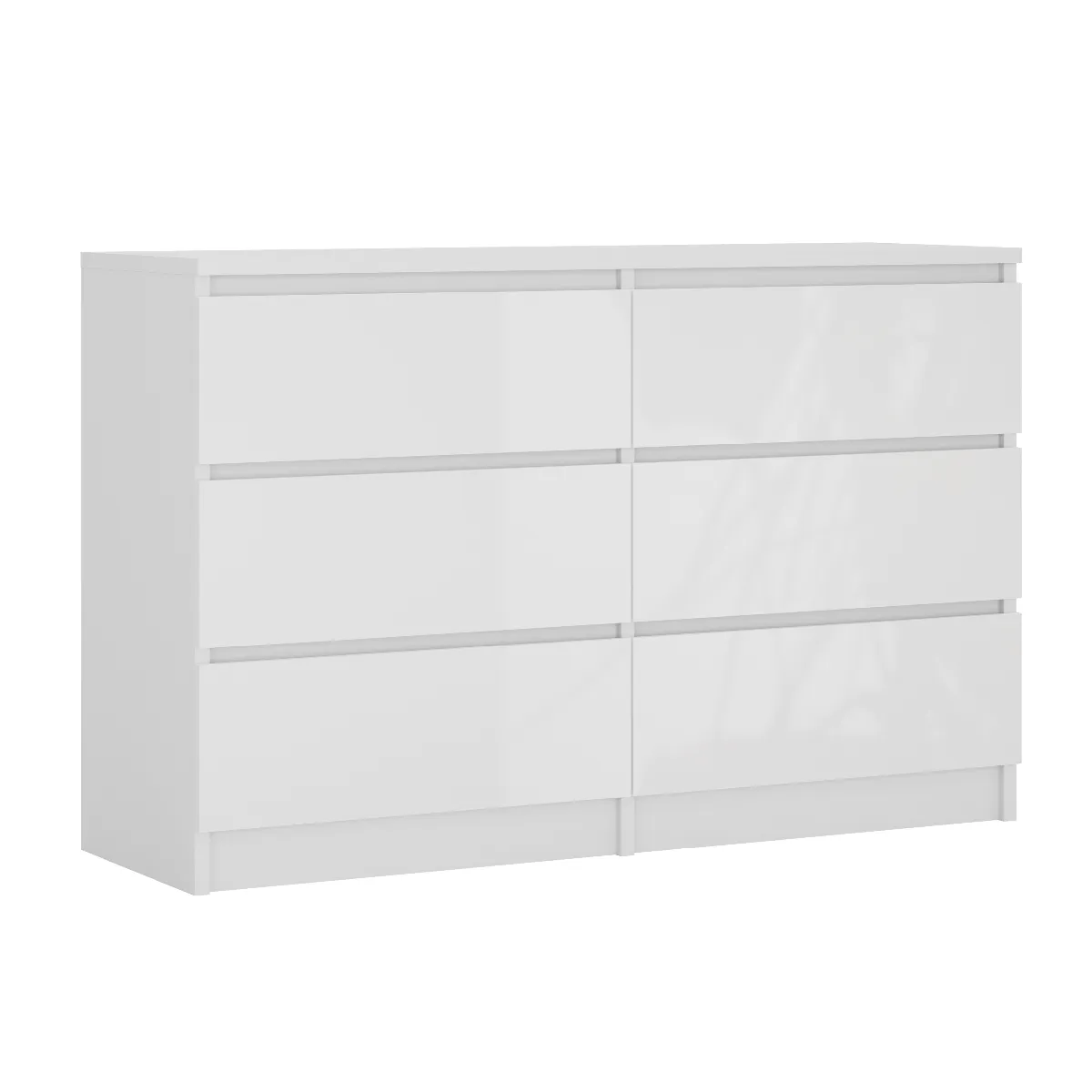 Commode 6 Tiroirs, Blanc Mat / Blanc Brillant, 120 X 39 X 79 Cm