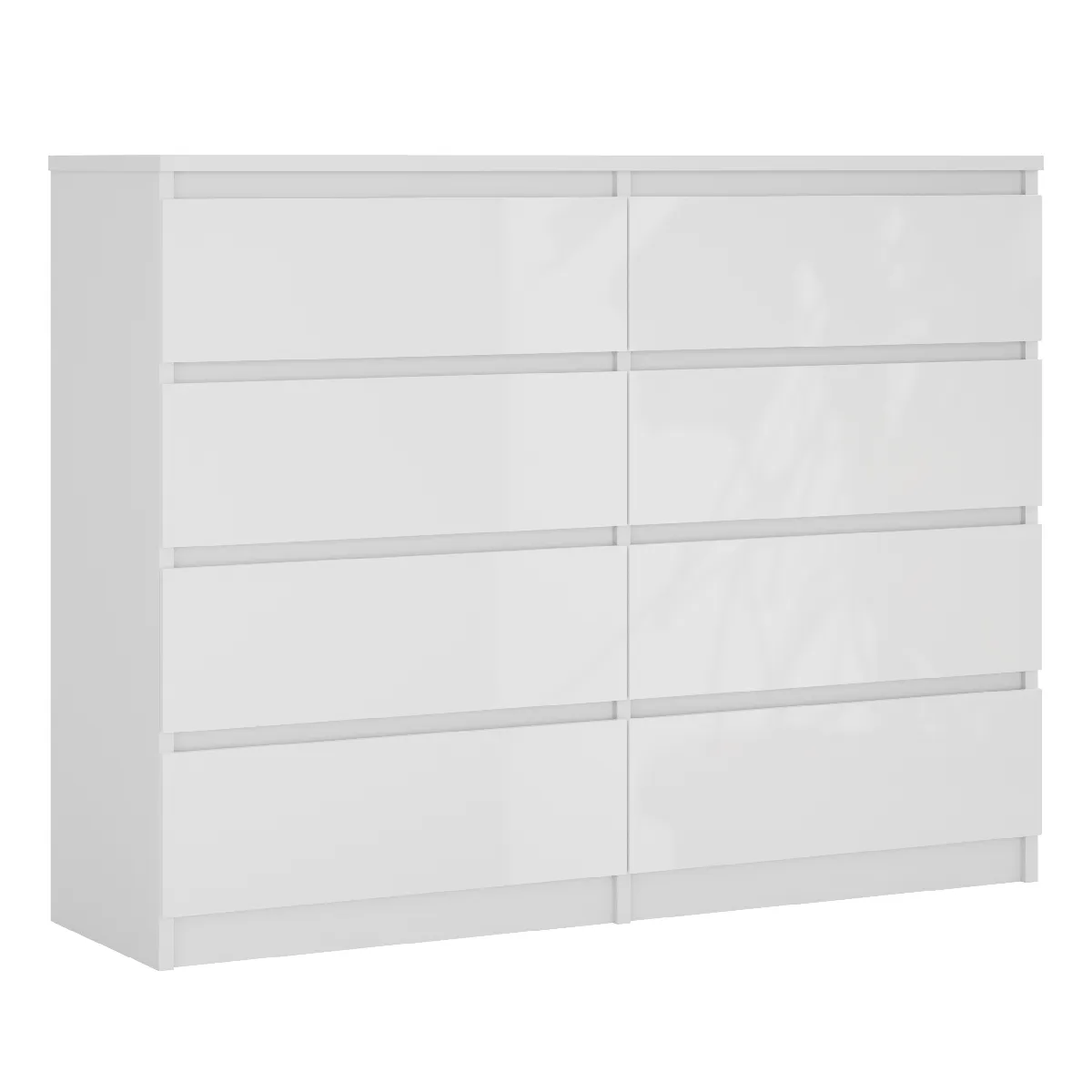 Commode 8 Tiroirs, Blanc Mat / Blanc Brillant, 120 X 39 X 101 Cm