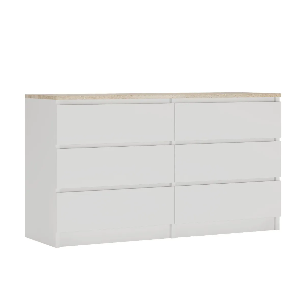 Commode 6 Tiroirs Blanc / Chêne Top, 140 X 39 X 79 Cm