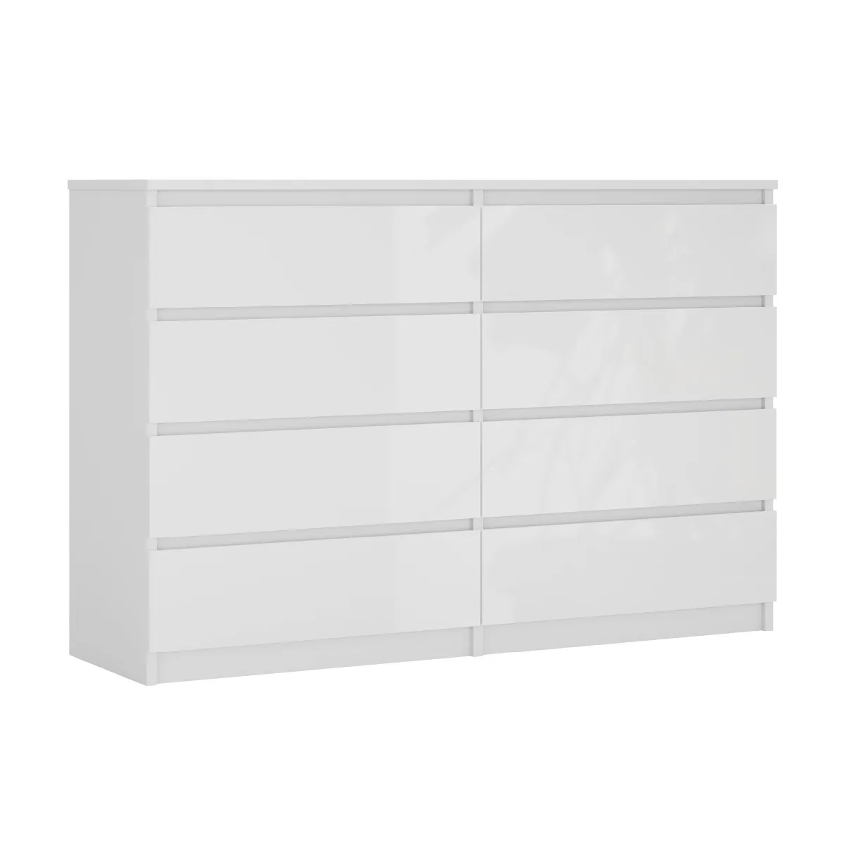 Commode 8 Tiroirs, Blanc Mat / Blanc Brillant, 140 X 101 X 39 Cm