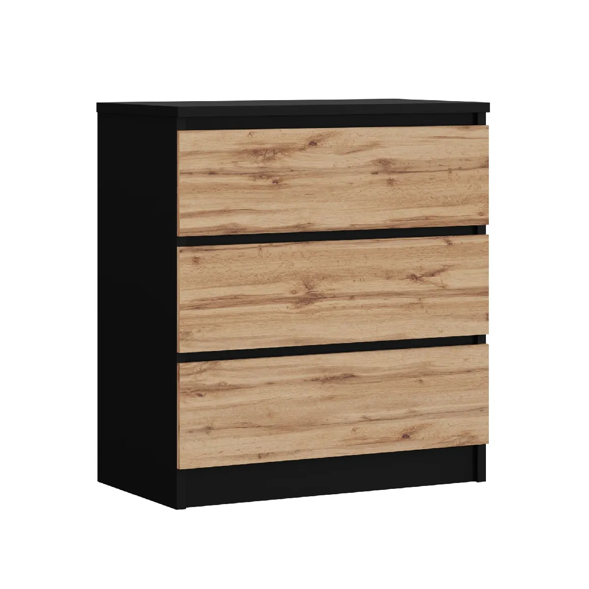 Commode Avec 3 Tiroirs Noir / Chêne Wotan, 70 X 39 X 79 Cm