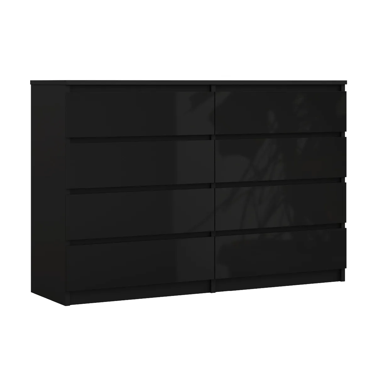Commode 8 Tiroirs, Noir Mat / Noir Brillant, 140 X 101 X 39 Cm