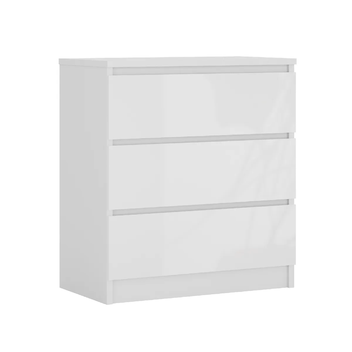 Commode 3 Tiroirs, Blanc Mat / Blanc Brillant, 70 X 39 X 79 Cm
